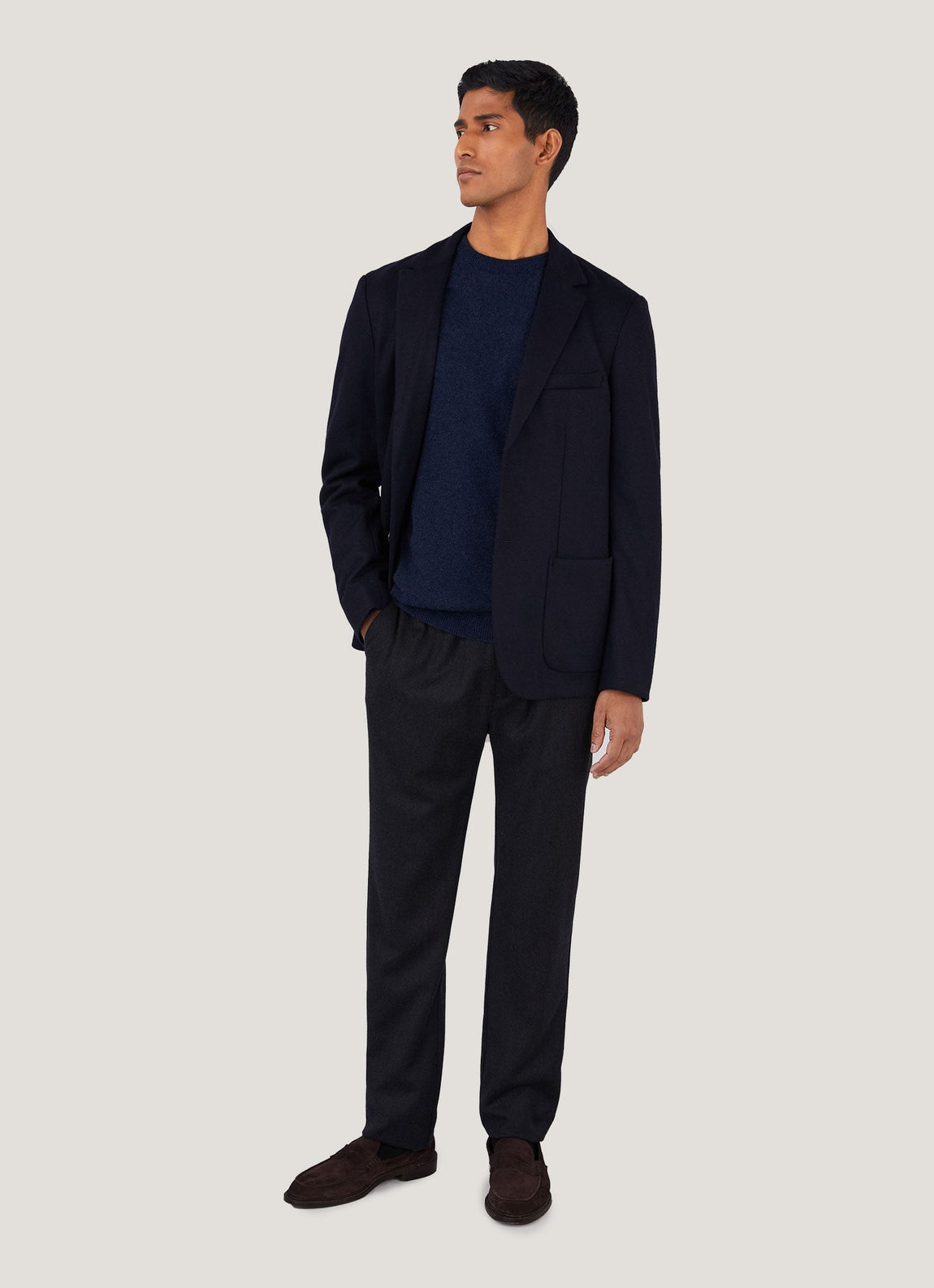 Men's Cashmere Crew Neck Jumper in Navy Melange
