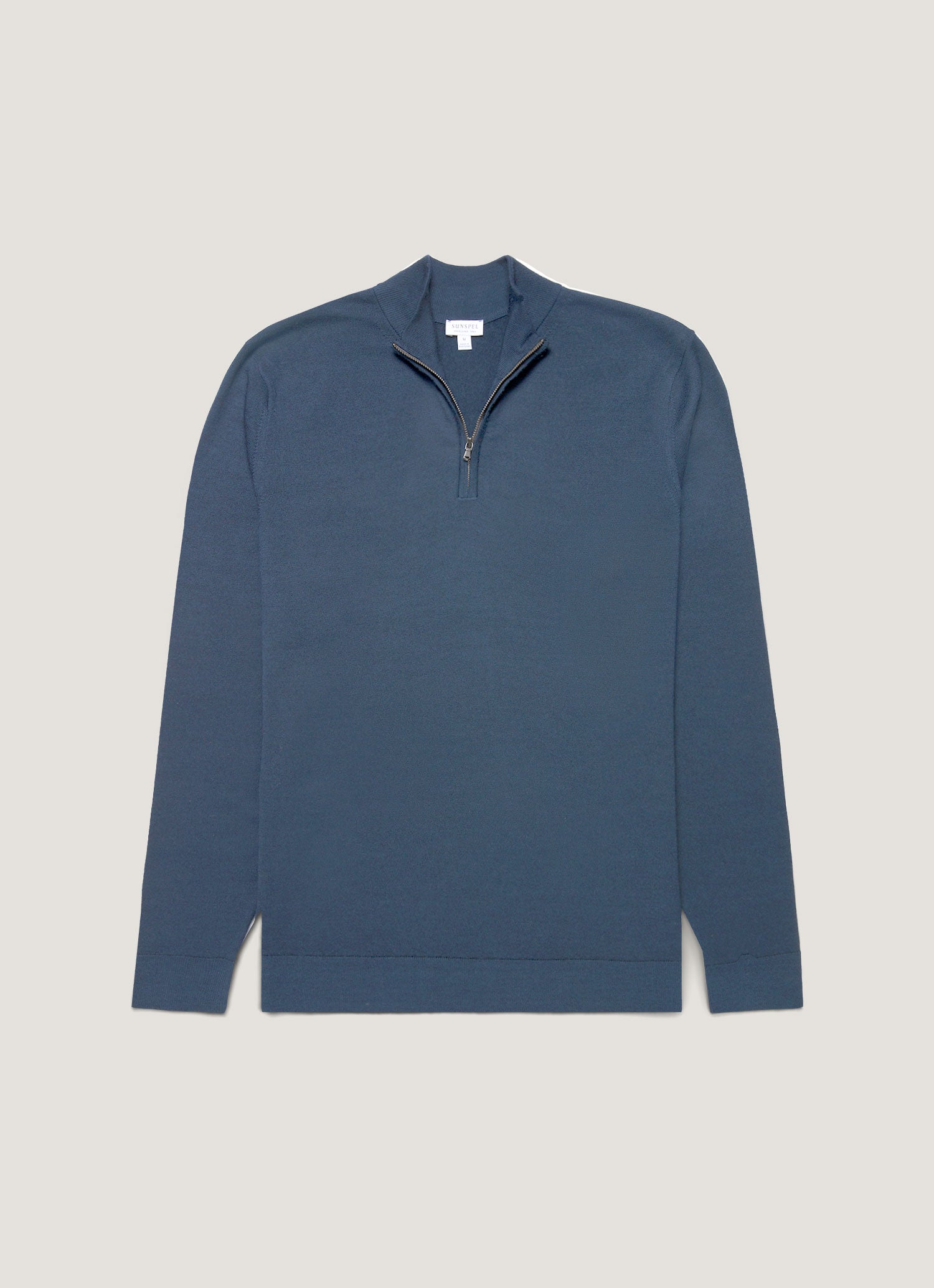 Men's Extra-Fine Merino Zip Neck in Slate Blue | Sunspel