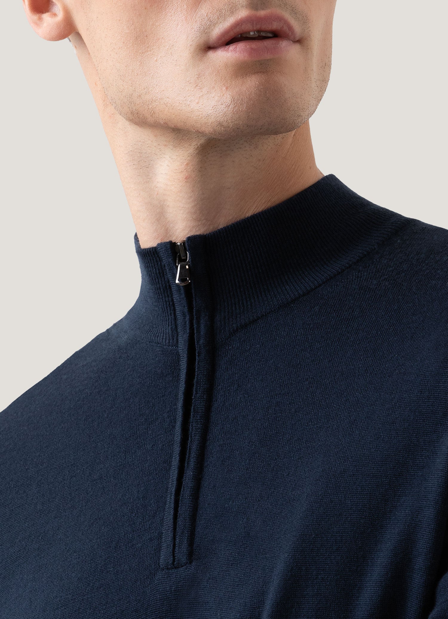 Men's Extra-Fine Merino Zip Neck in Light Navy | Sunspel