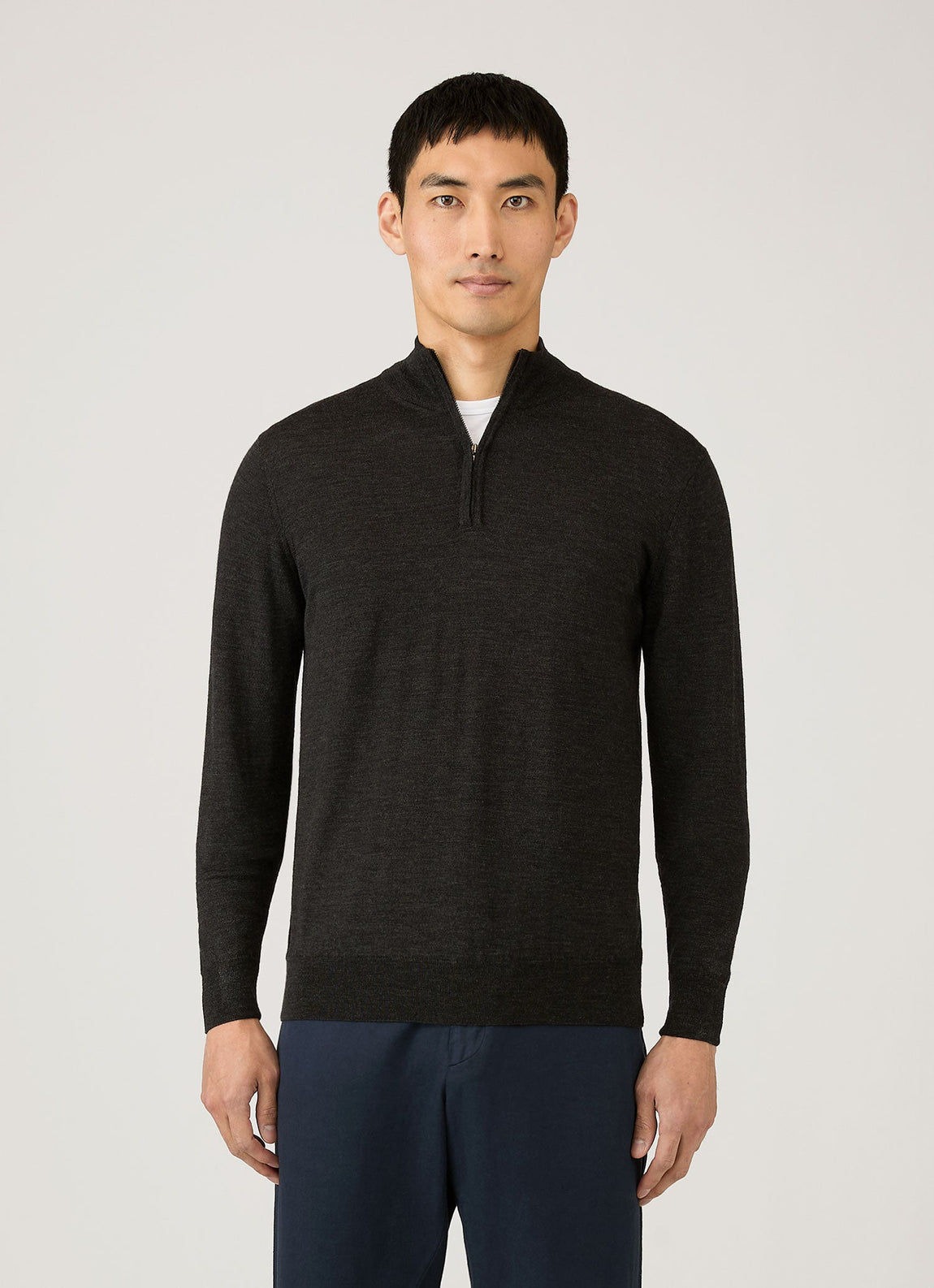 Men's Extra-Fine Merino Zip Neck in Charcoal Melange