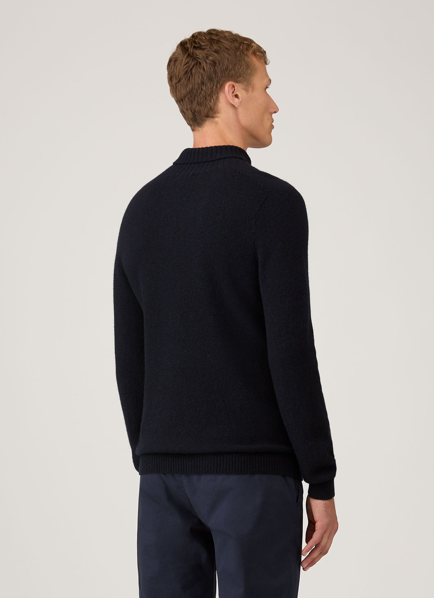Men's Lambswool Roll Neck in Dark Navy Mouline | Sunspel