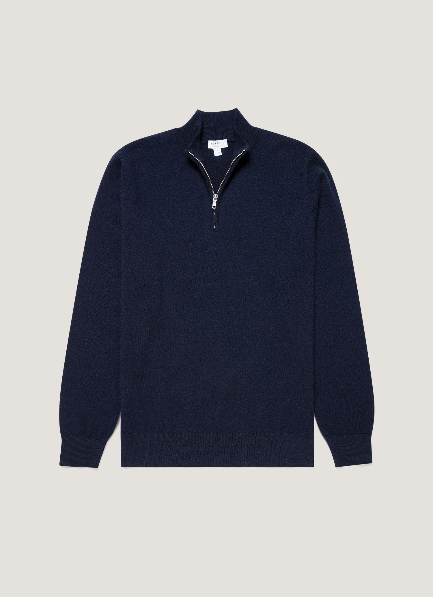 Men's Cashmere Zip Neck Jumper in Navy | Sunspel