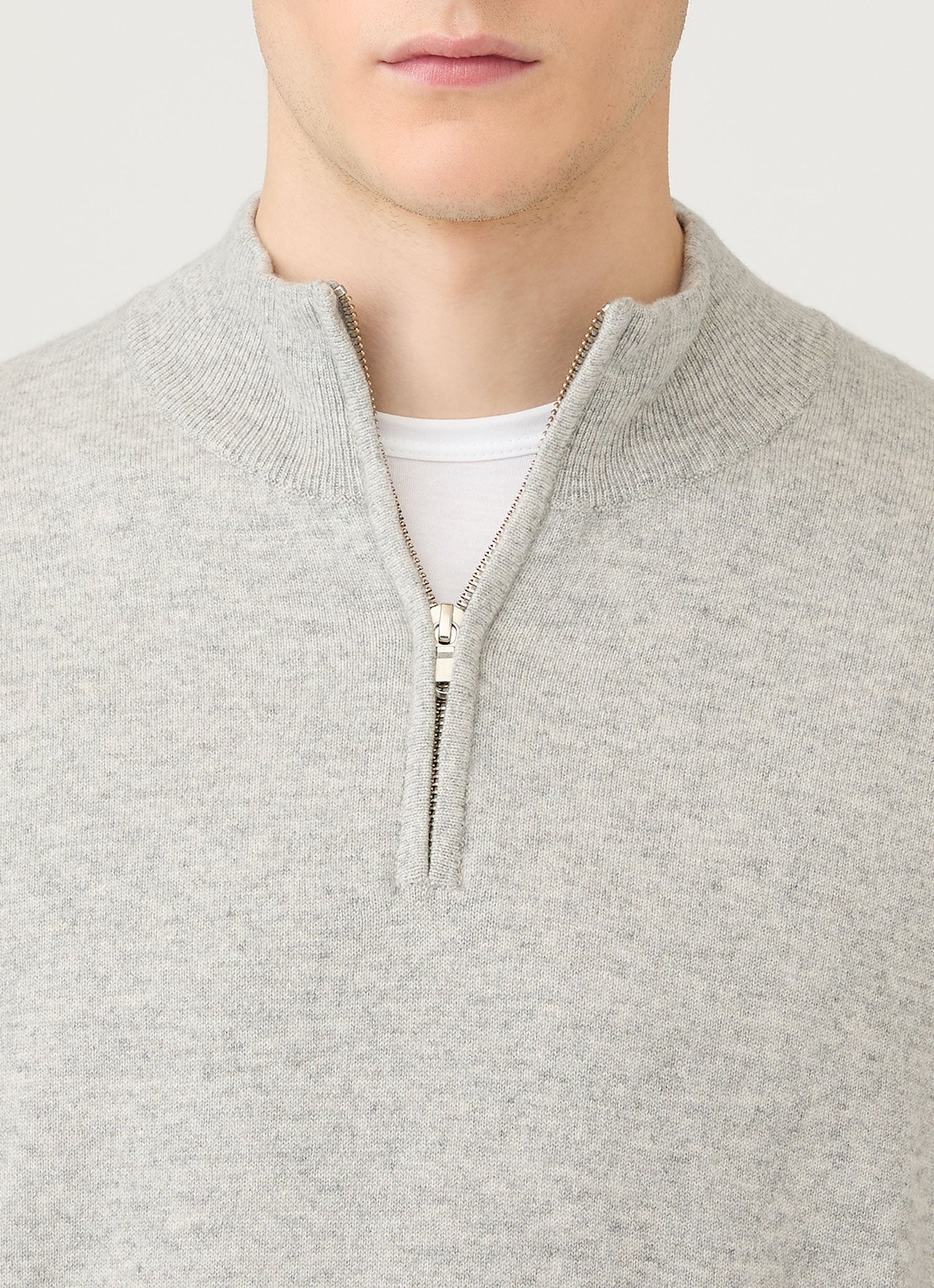 Men's Cashmere Zip Neck Jumper in Grey Melange