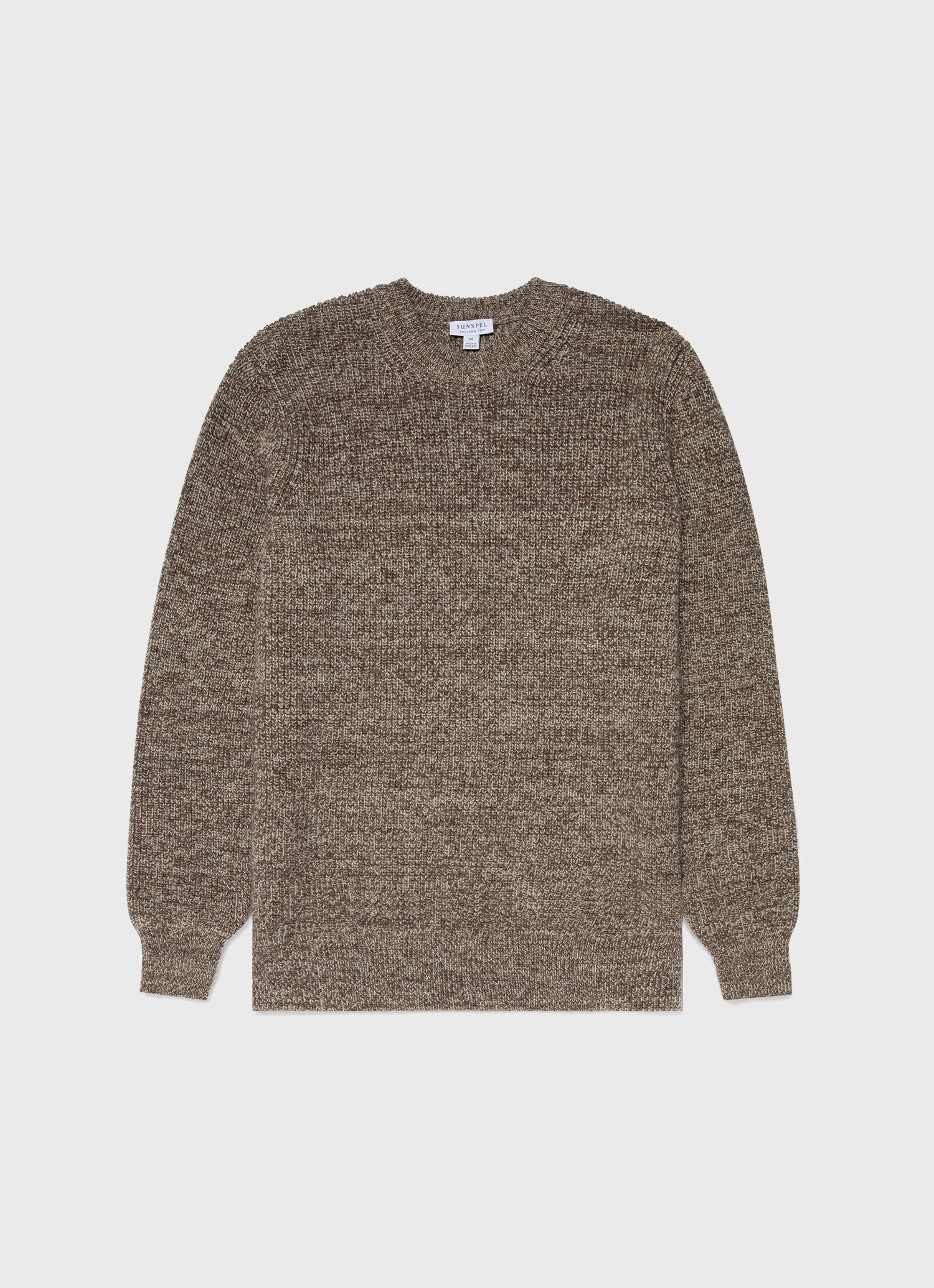 Men s Luxury British Wool Jumper in Natural Ecru Brown Twist Sunspel