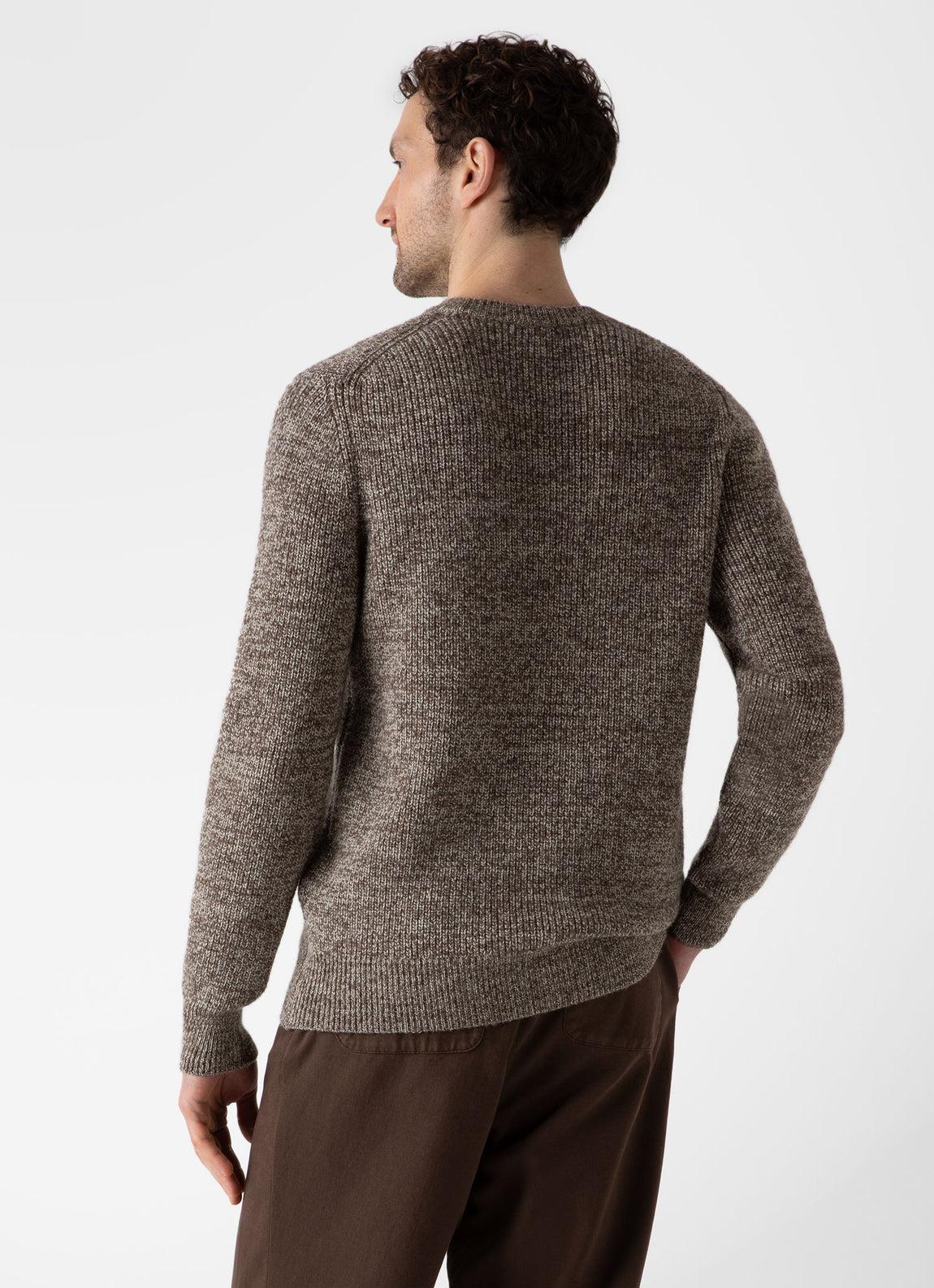 Men's Luxury British Wool Jumper in Natural Ecru/Brown Twist
