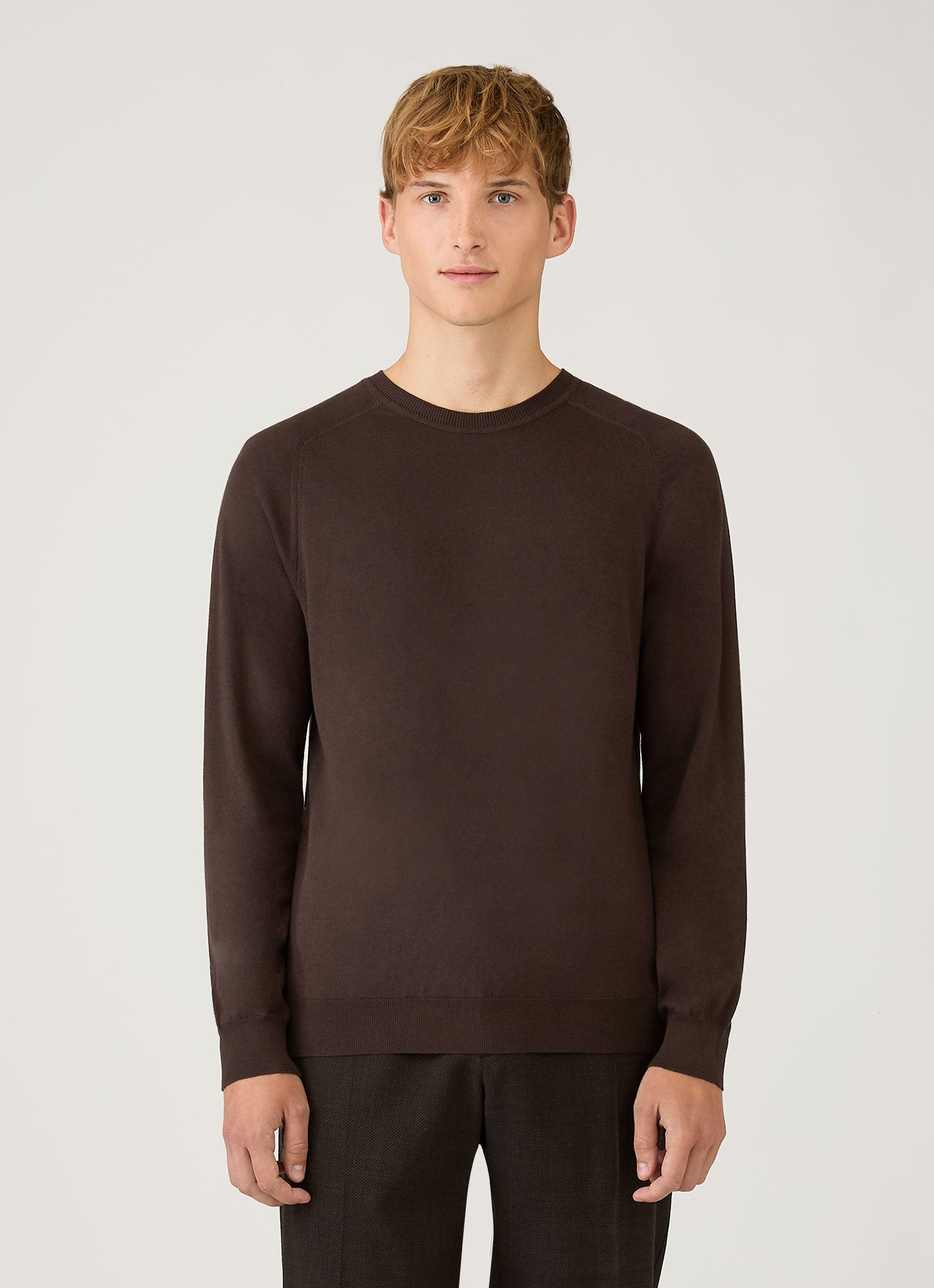 Men's Sea Island Cashmere Crew Neck Jumper in Dark Chocolate | Sunspel