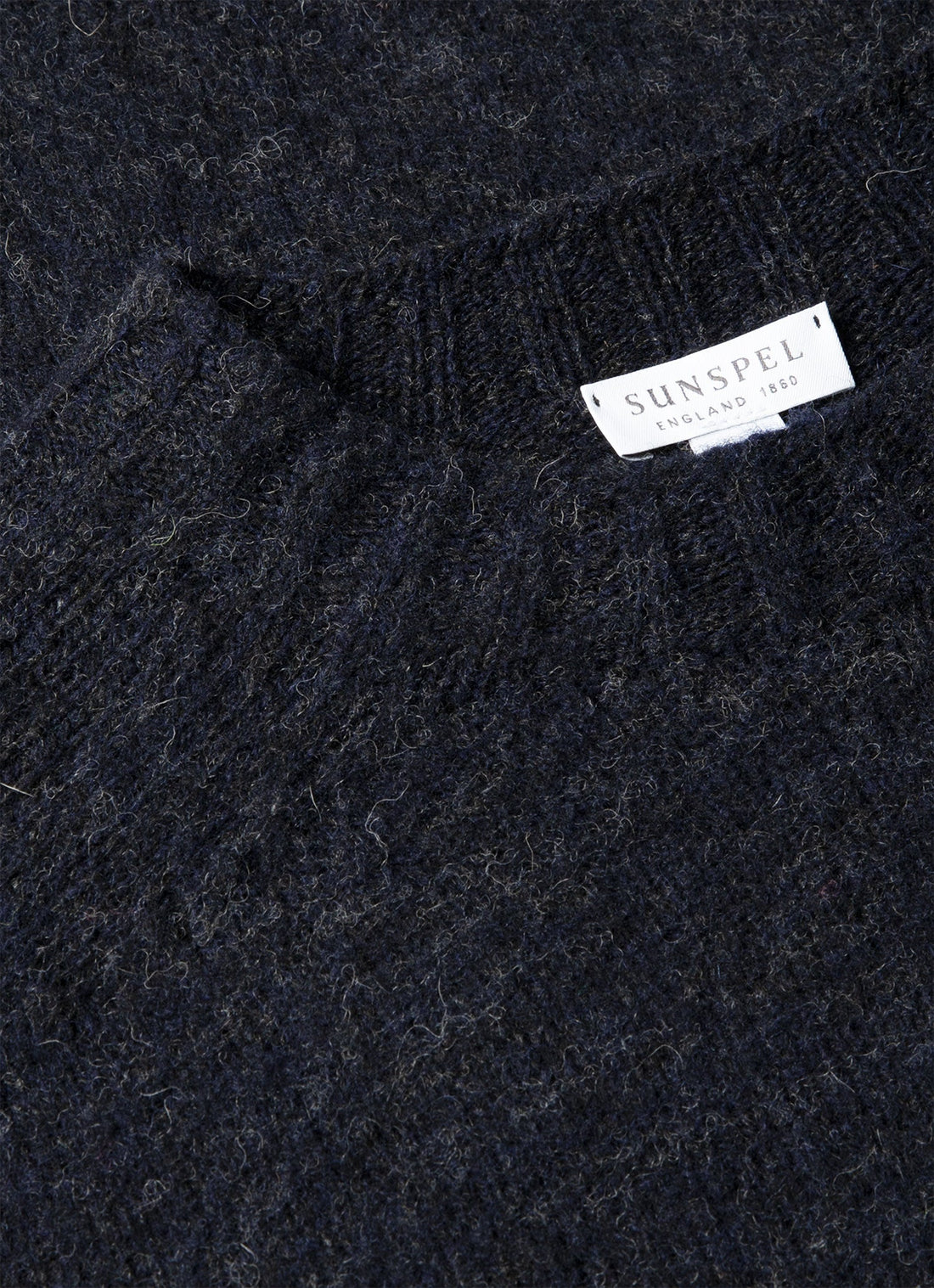 Men's Shetland Crew Neck Jumper in Dark Navy Mouline