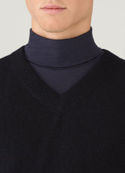 Men's Lambswool Vest in Dark Navy Mouline