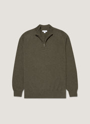 Men's Cashmere Half Zip Jumper in Khaki