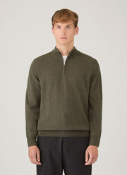 Men's Cashmere Half Zip Jumper in Khaki