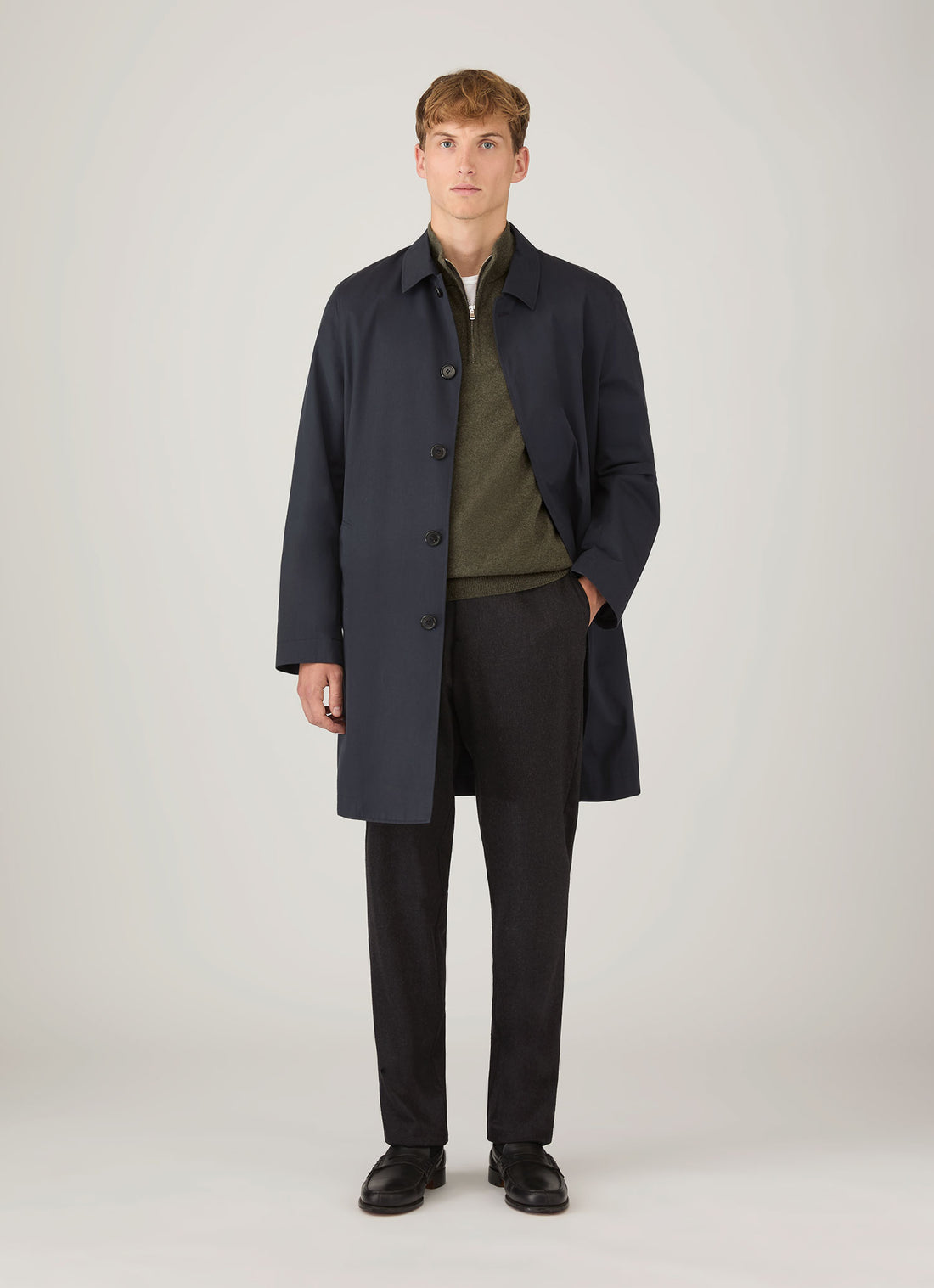 Men's Cashmere Half Zip Jumper in Khaki