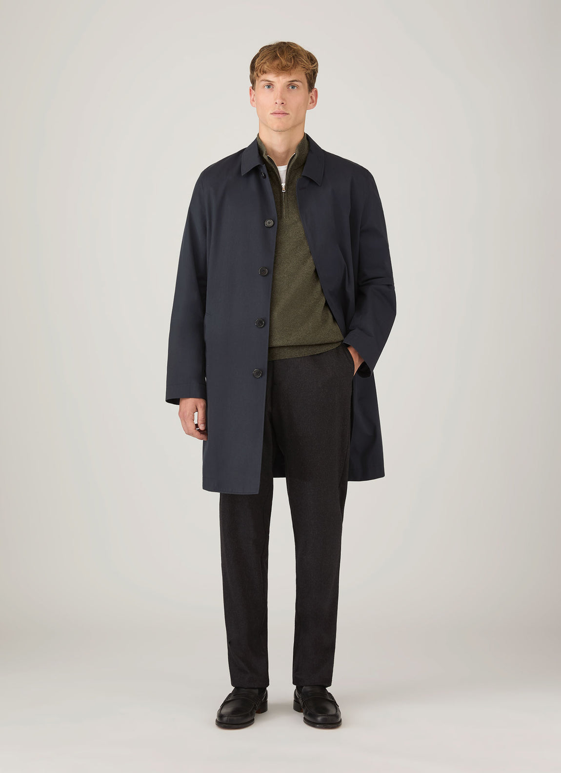 Men's Cashmere Half Zip Jumper in Khaki