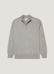 Men's Cashmere Half Zip Jumper in Grey Melange