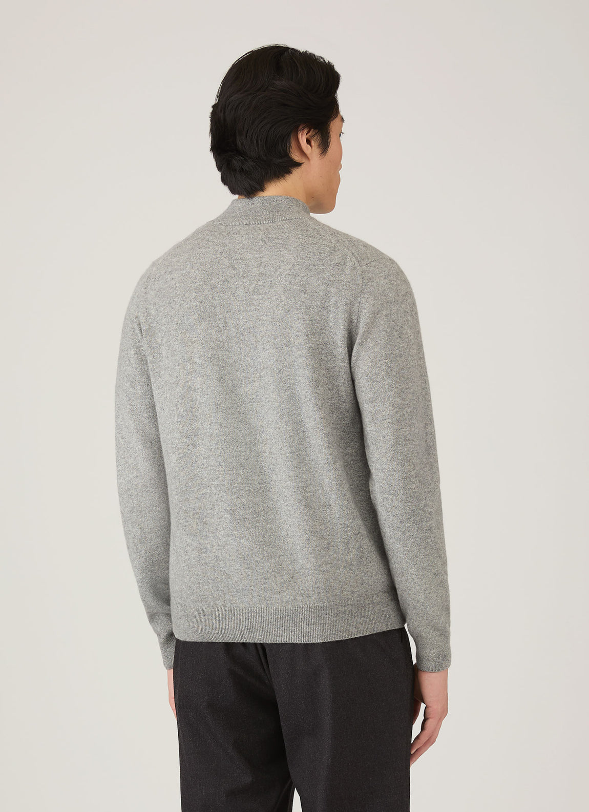 Men's Cashmere Half Zip Jumper in Grey Melange
