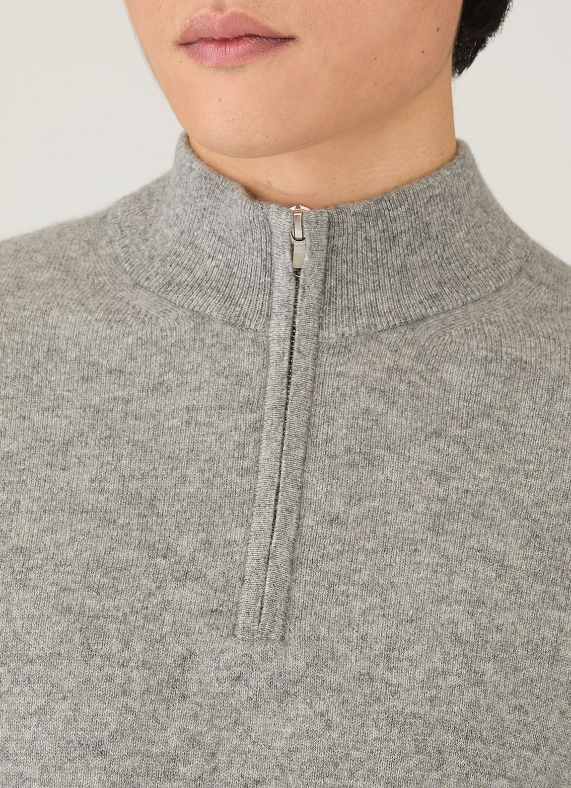 Men's Cashmere Half Zip Jumper in Grey Melange