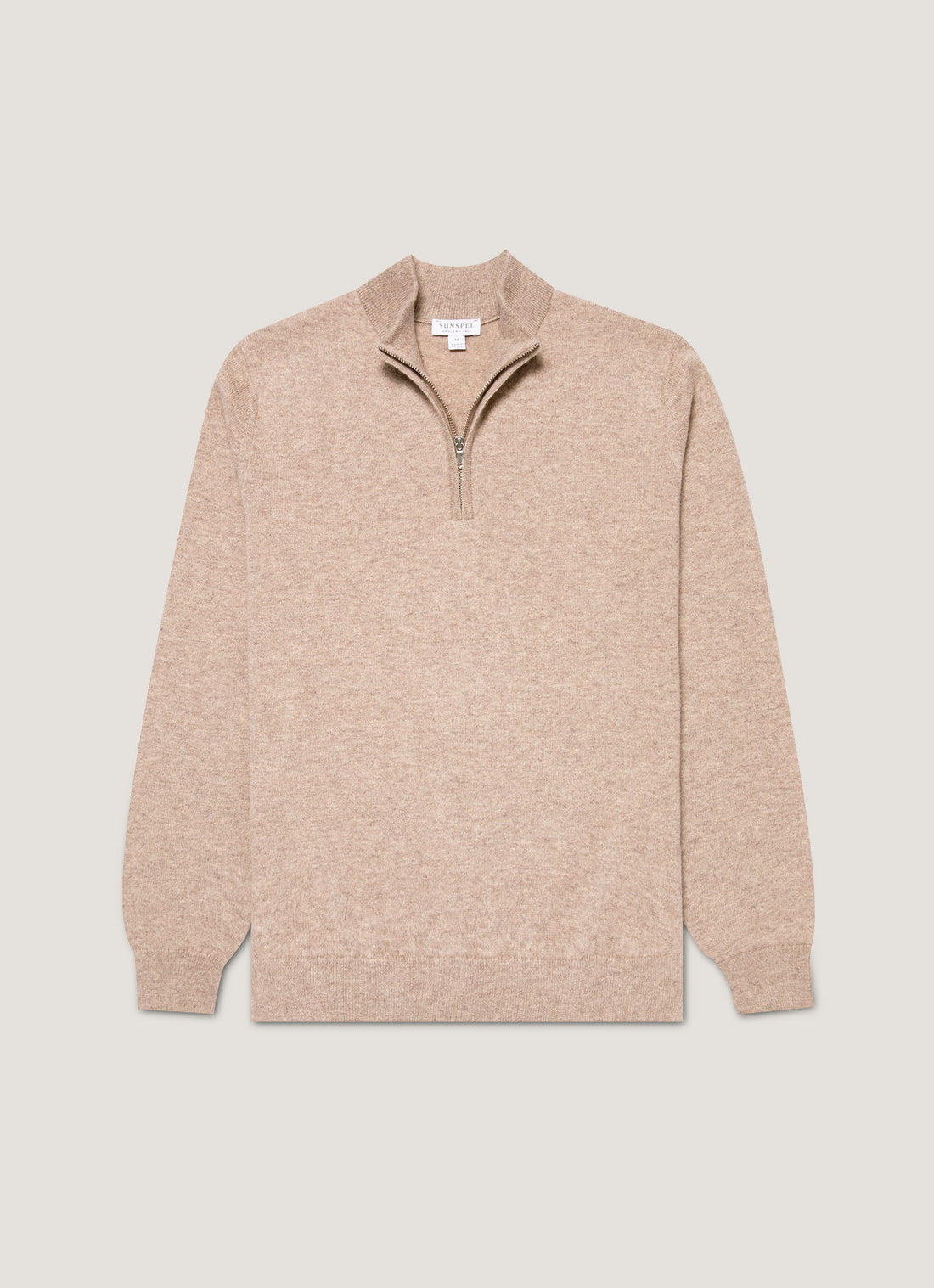 Men's Cashmere Half Zip Jumper in Oatmeal Melange