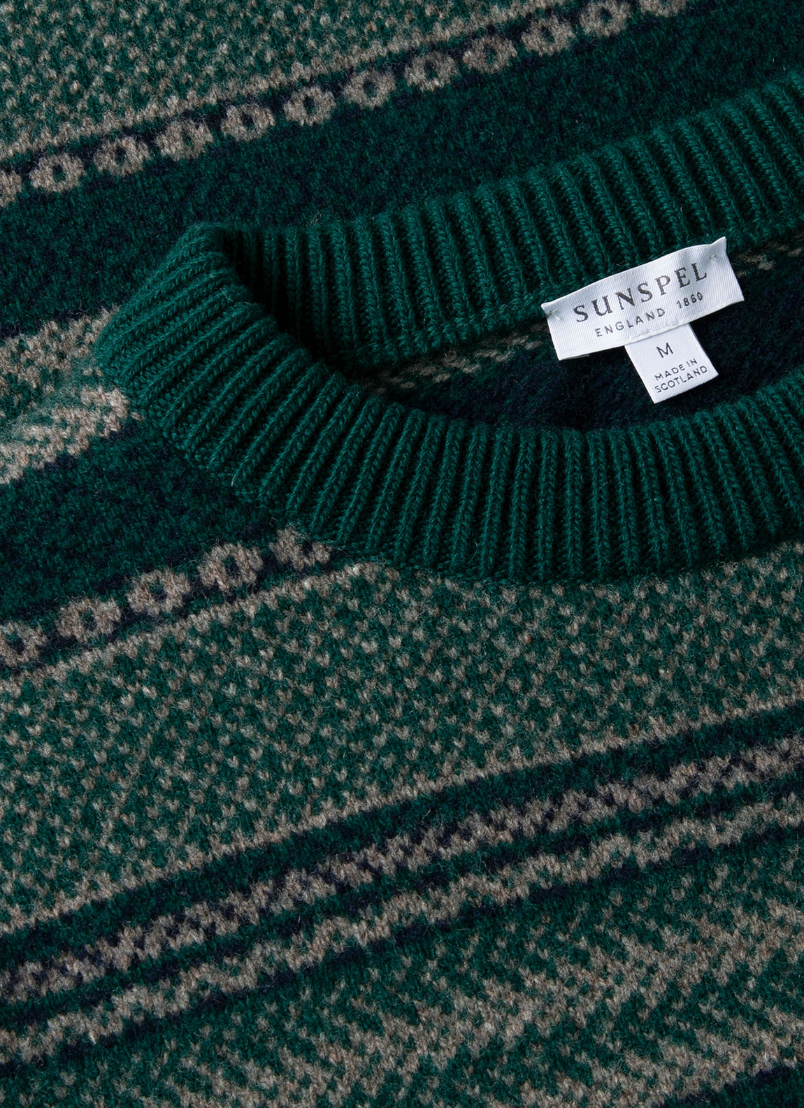 Men's Lambswool Fair Isle Jumper in Holly Green