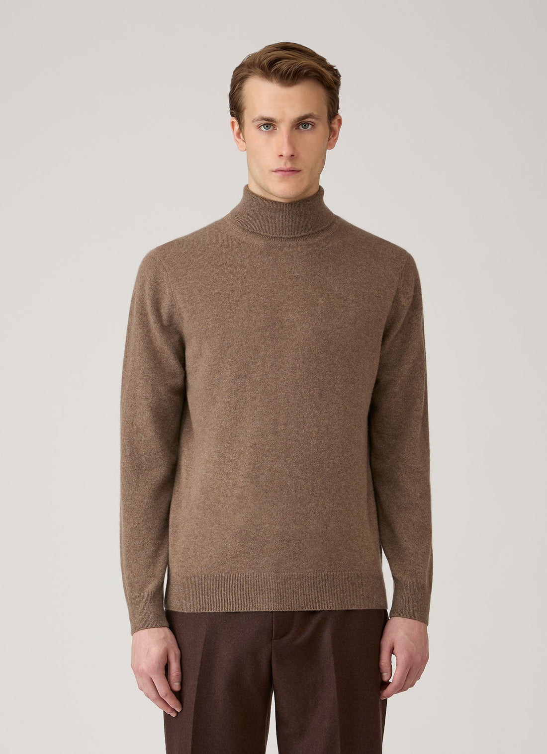 Men's Cashmere Roll Neck Jumper in Taupe