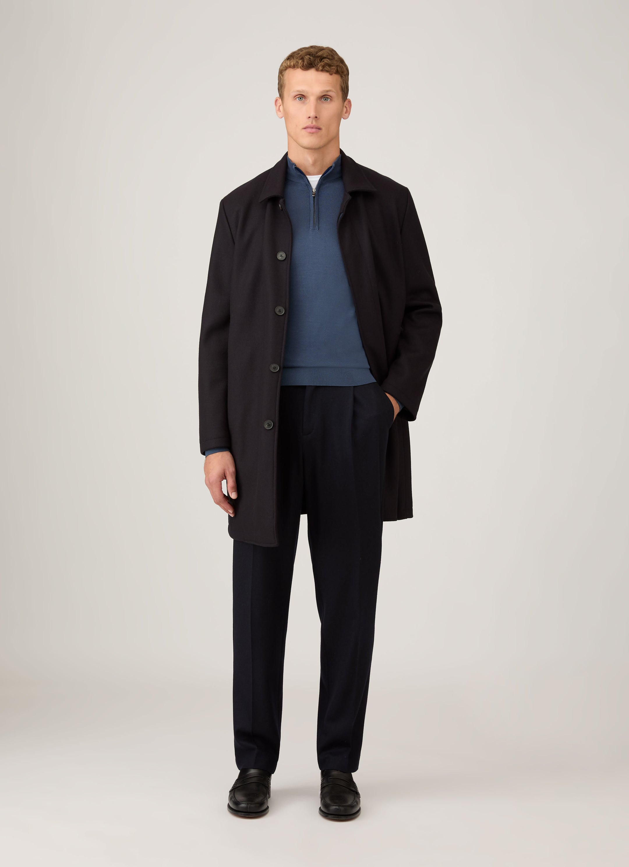 Men's Extra-Fine Merino Half Zip Jumper in Slate Blue