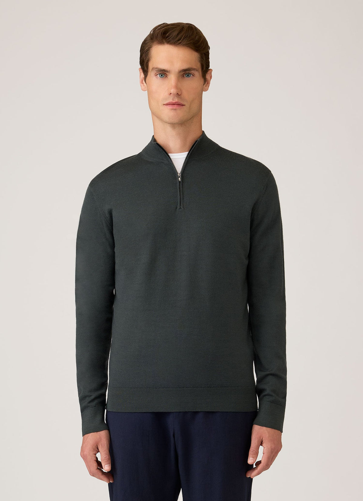 Men's Extra-Fine Merino Half Zip in Slate Green