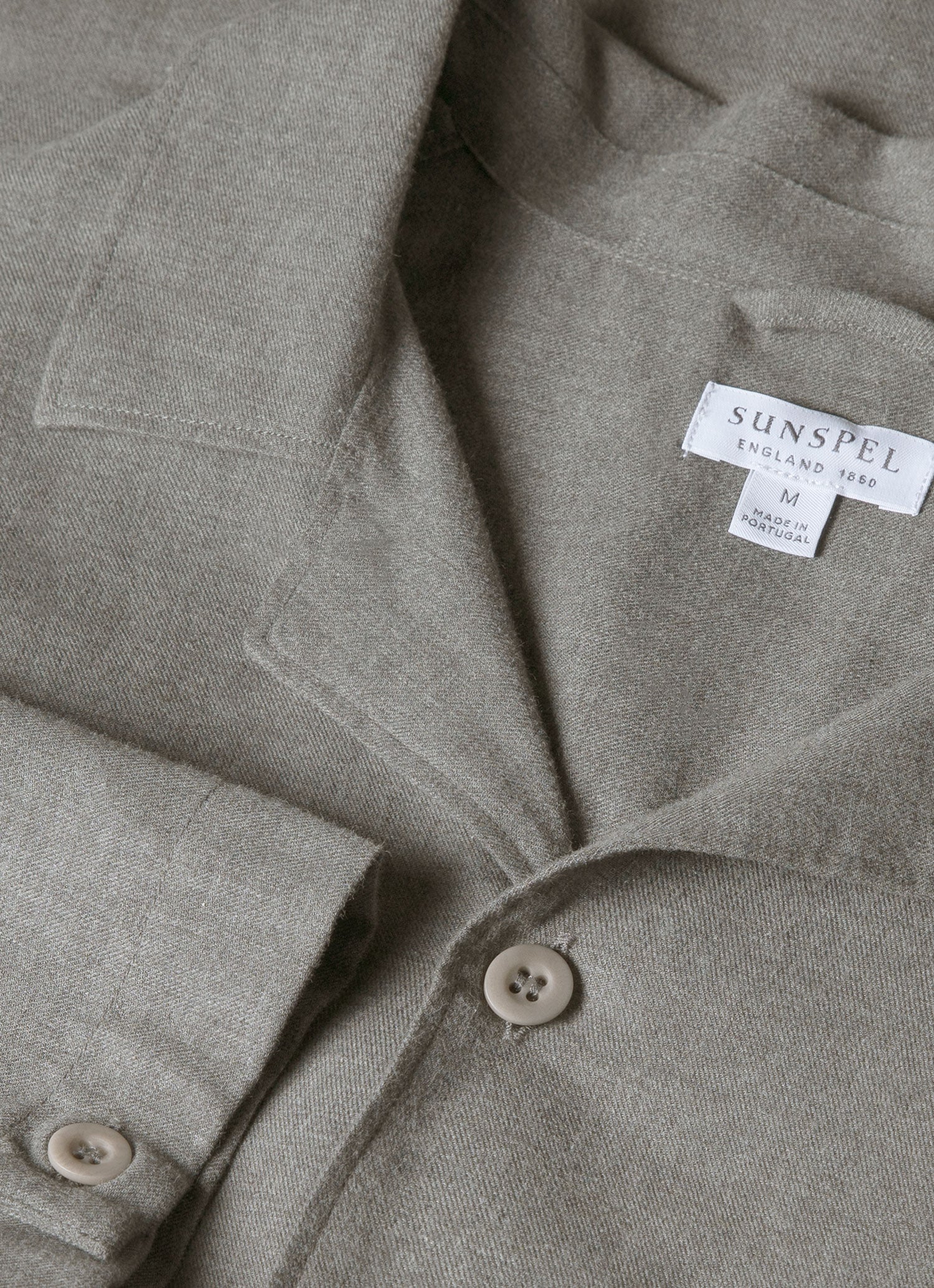 Men's Cotton Flannel Pyjama Shirt in Mid Grey Melange | Sunspel