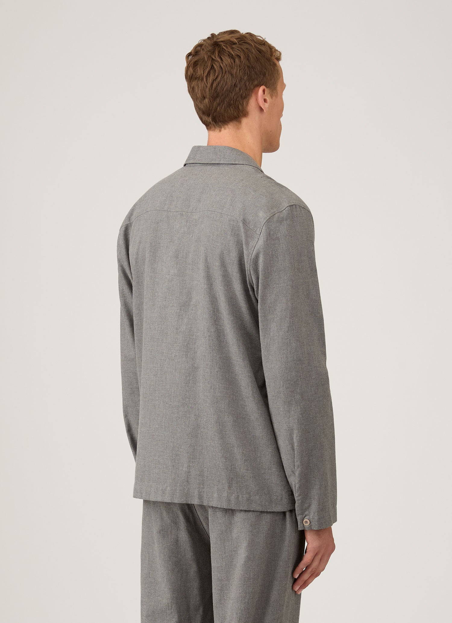 Men's Cotton Flannel Pyjama Shirt in Mid Grey Melange | Sunspel