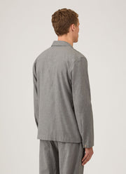 Men's Cotton Flannel Pyjama Shirt in Mid Grey Melange