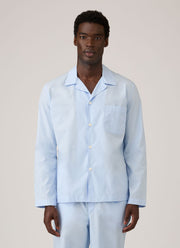 Men's Cotton Poplin Pyjama Shirt in Light Blue