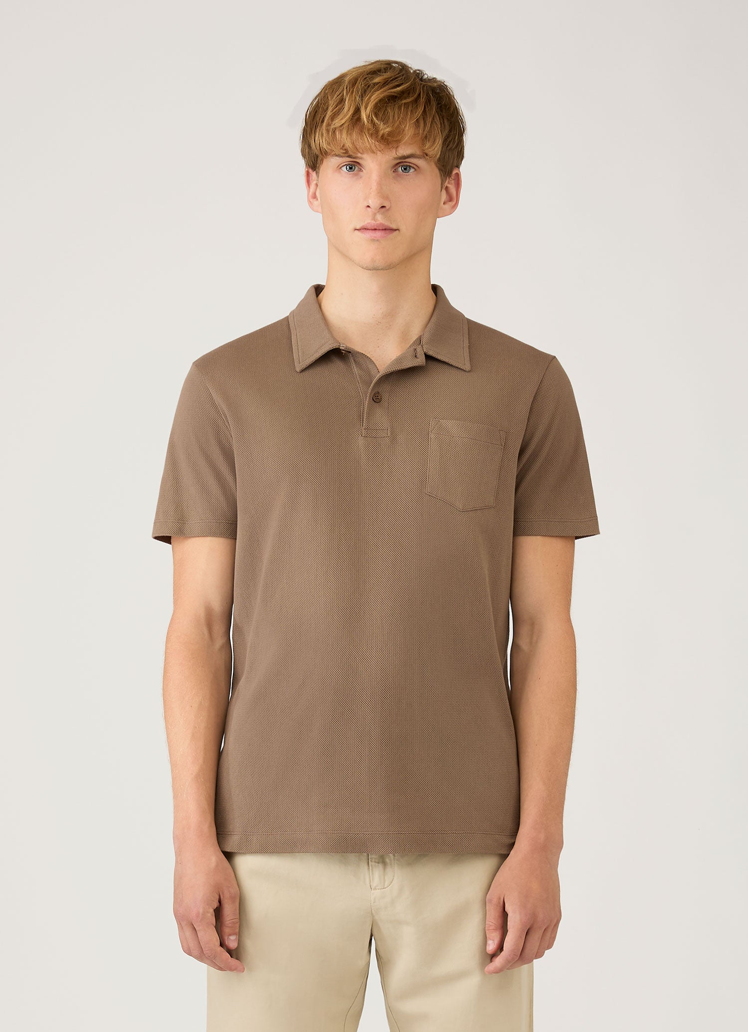 DESCENDANT/CETUS POLO JERSEY (brown)サイズ3 Men's Riviera Polo Shirt in Dark Cedar | Sunspel