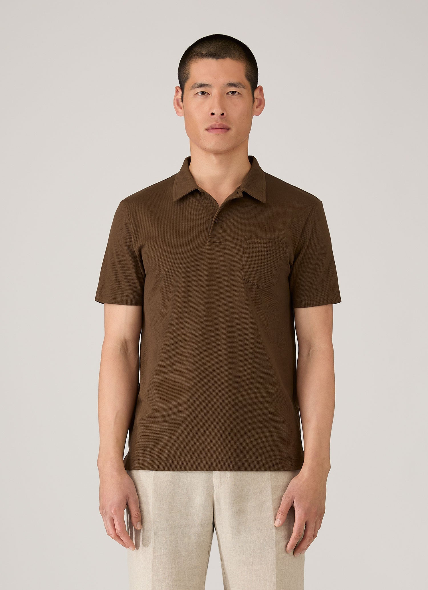 Men's Riviera Polo Shirt in Dark Walnut | Sunspel