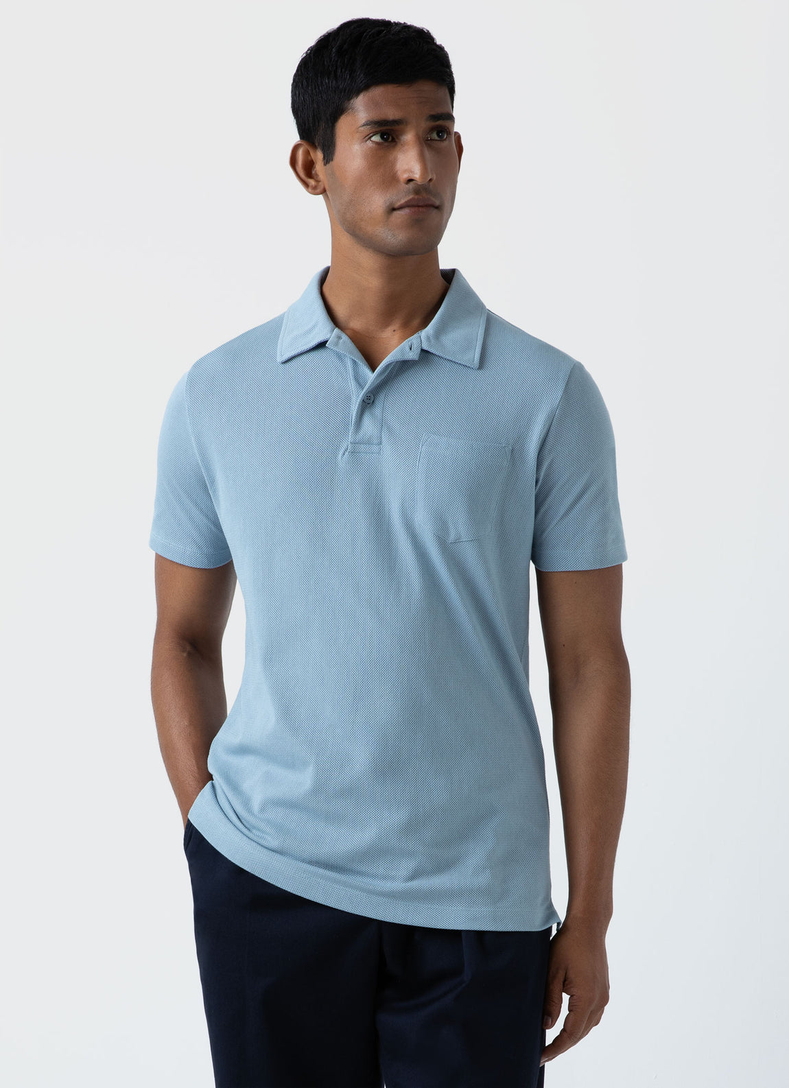 Men's Riviera Polo Shirt in Sky Blue | Sunspel