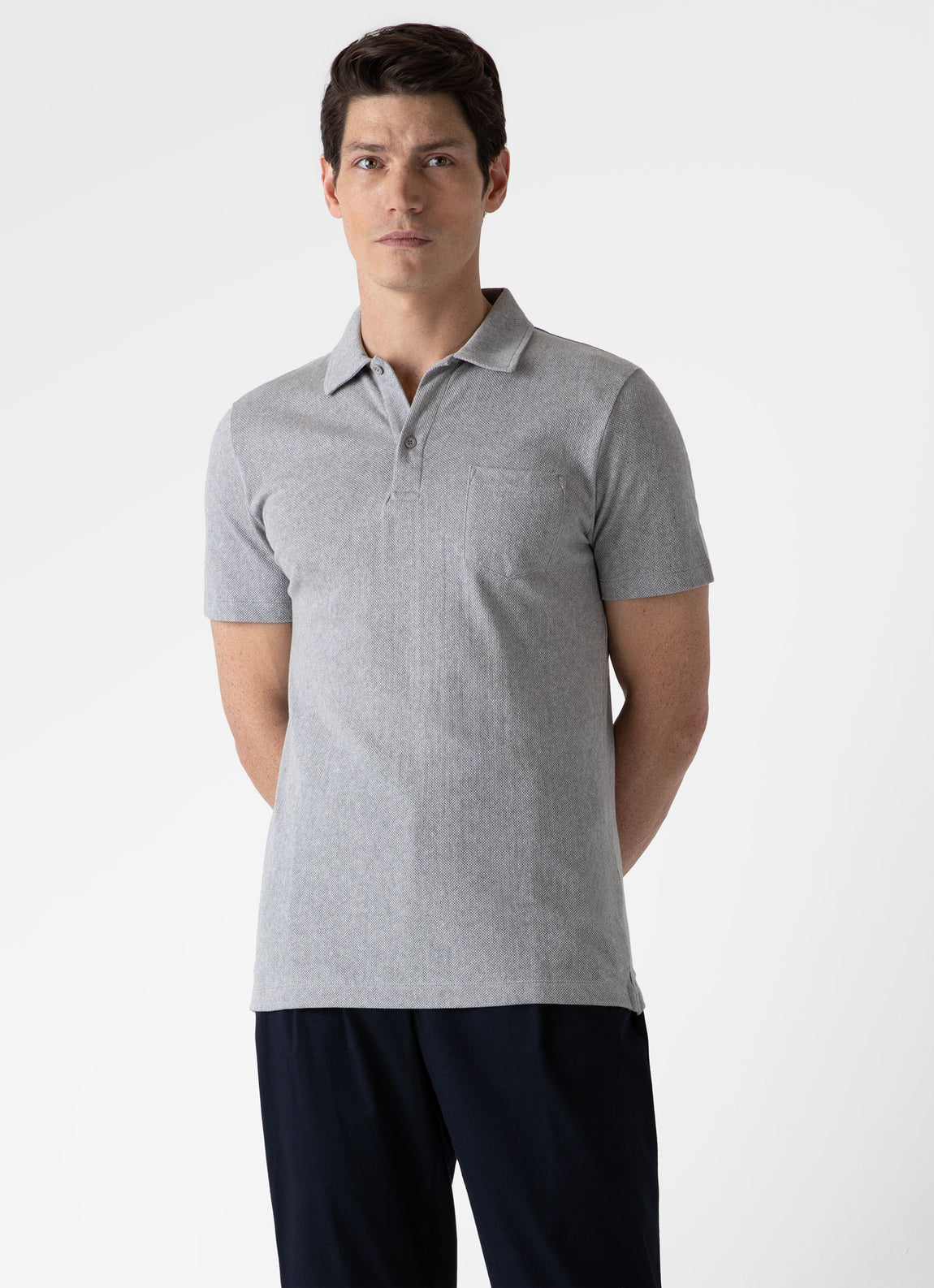 Men's Riviera Polo Shirt in Grey Melange | Sunspel