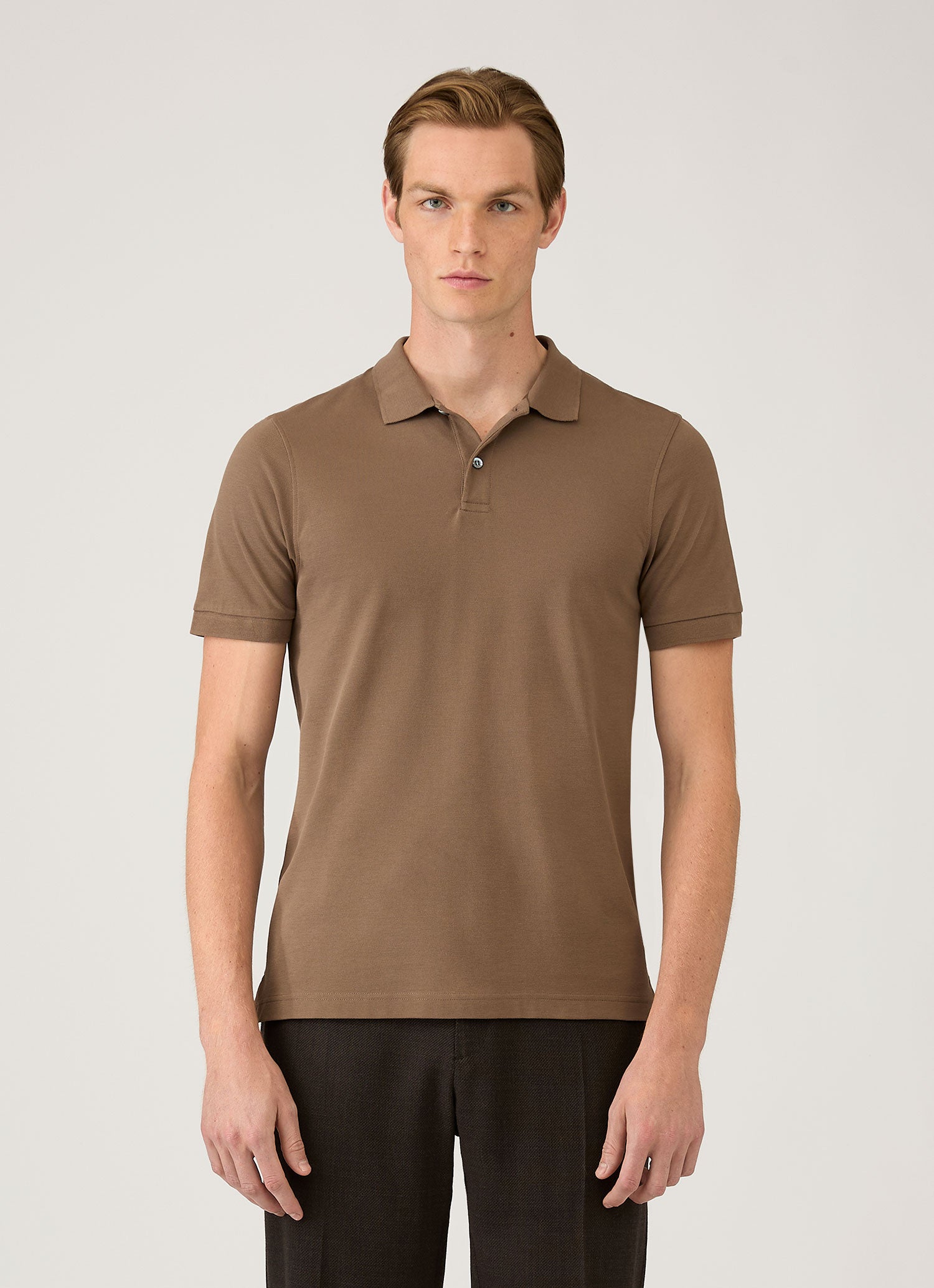 Men's Piqué Polo Shirt in Dark Cedar | Sunspel
