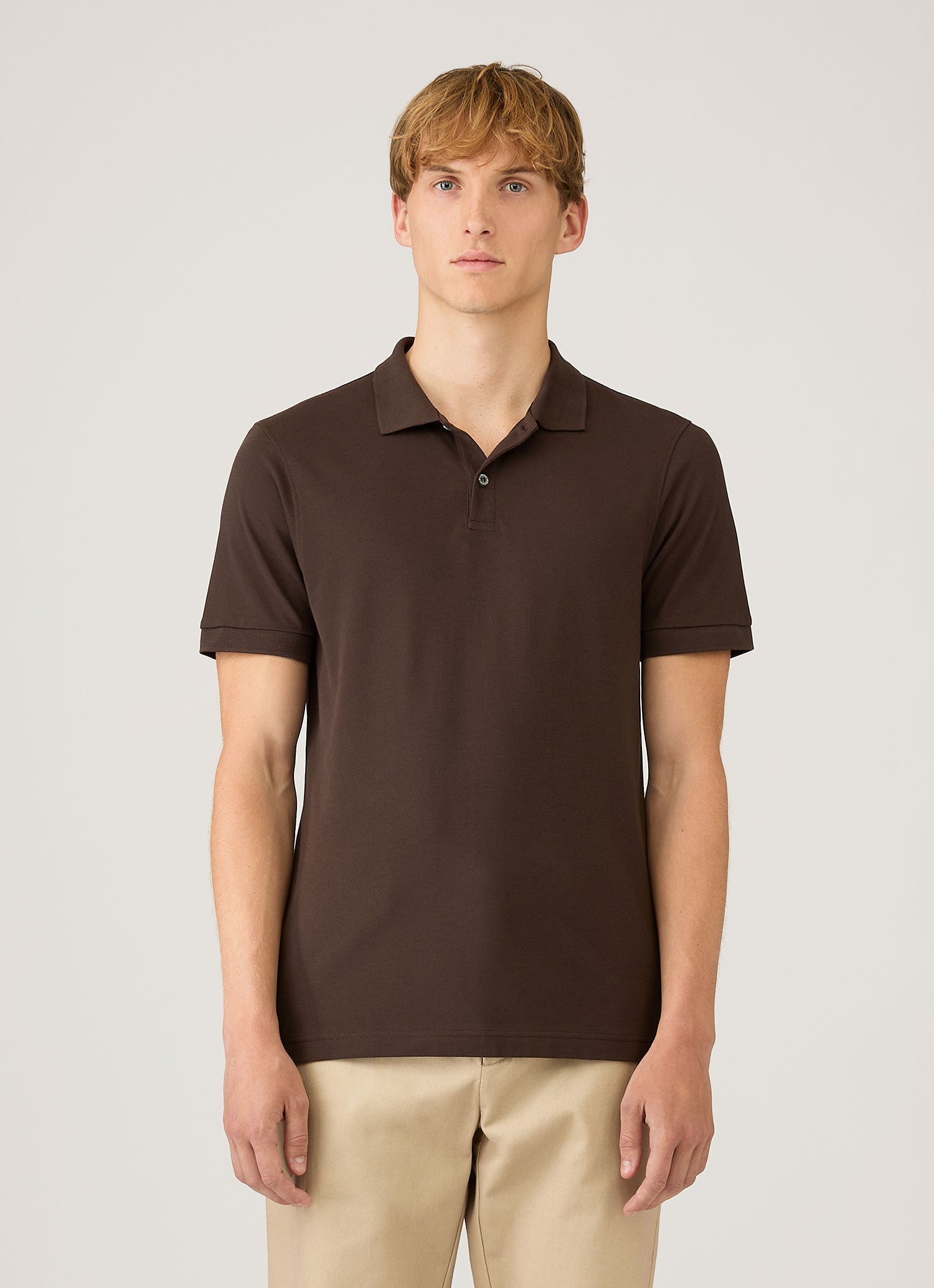 Men's Piqué Polo Shirt in Dark Chocolate | Sunspel