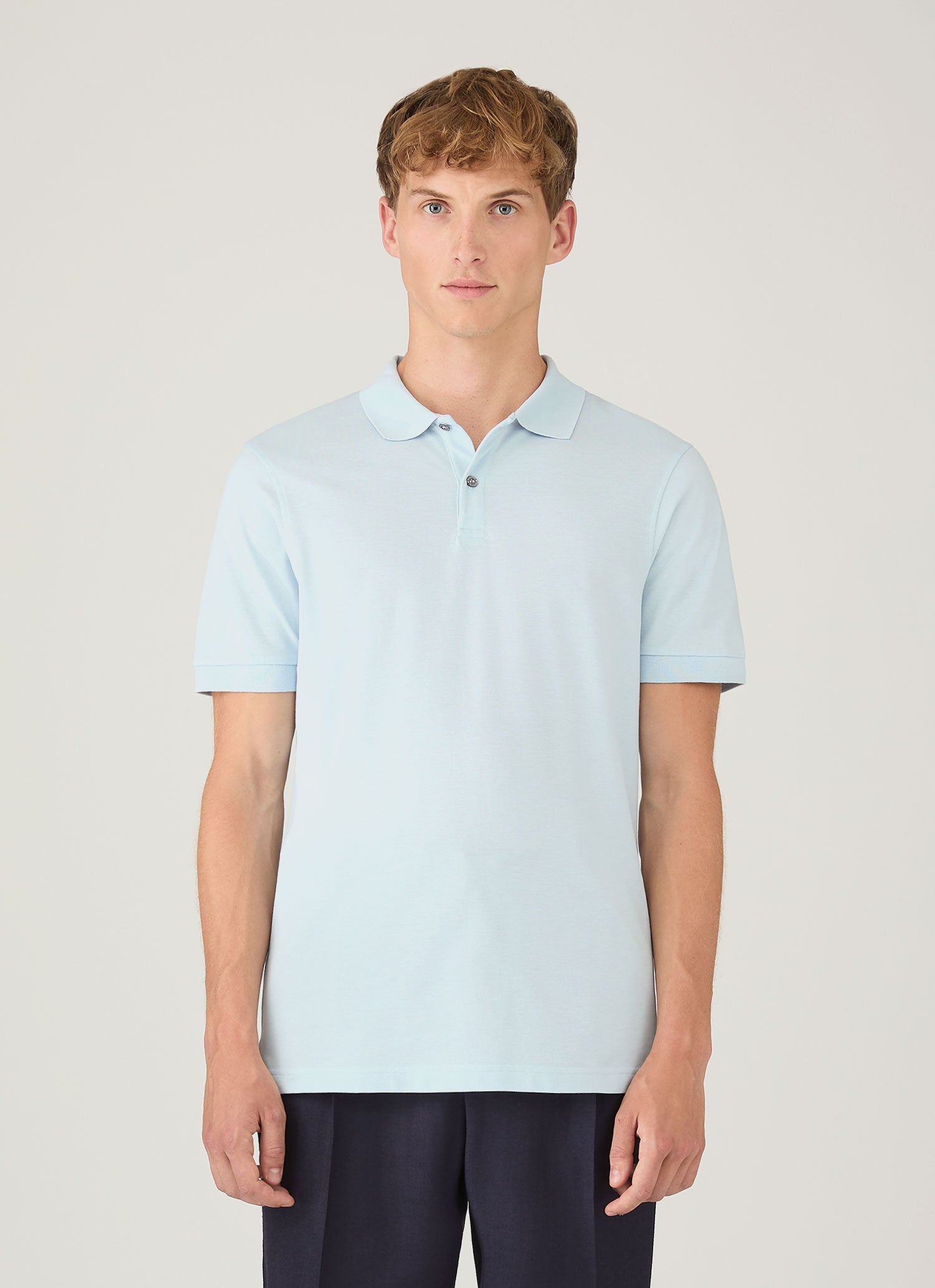 Men's Piqué Polo Shirt in Frost Blue | Sunspel