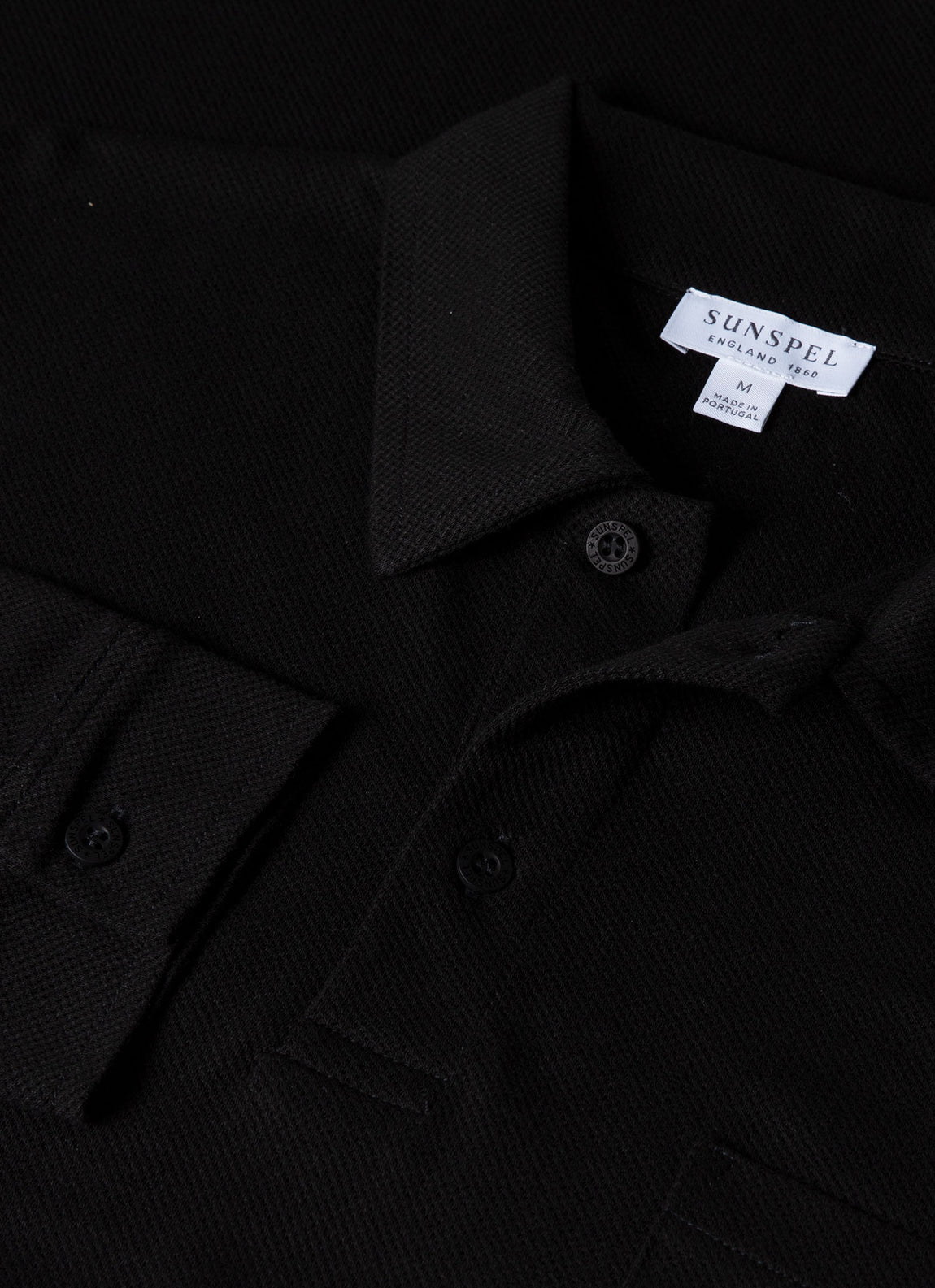 Men's Long Sleeve Riviera Polo Shirt in Black | Sunspel