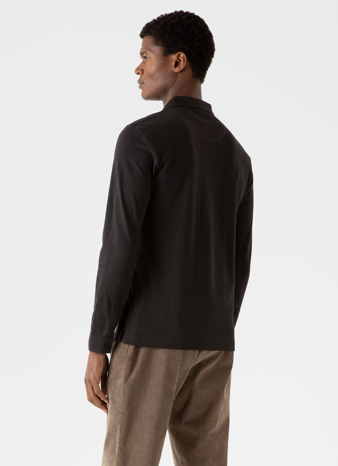 Men's Long Sleeve Riviera Polo Shirt in Coffee | Sunspel