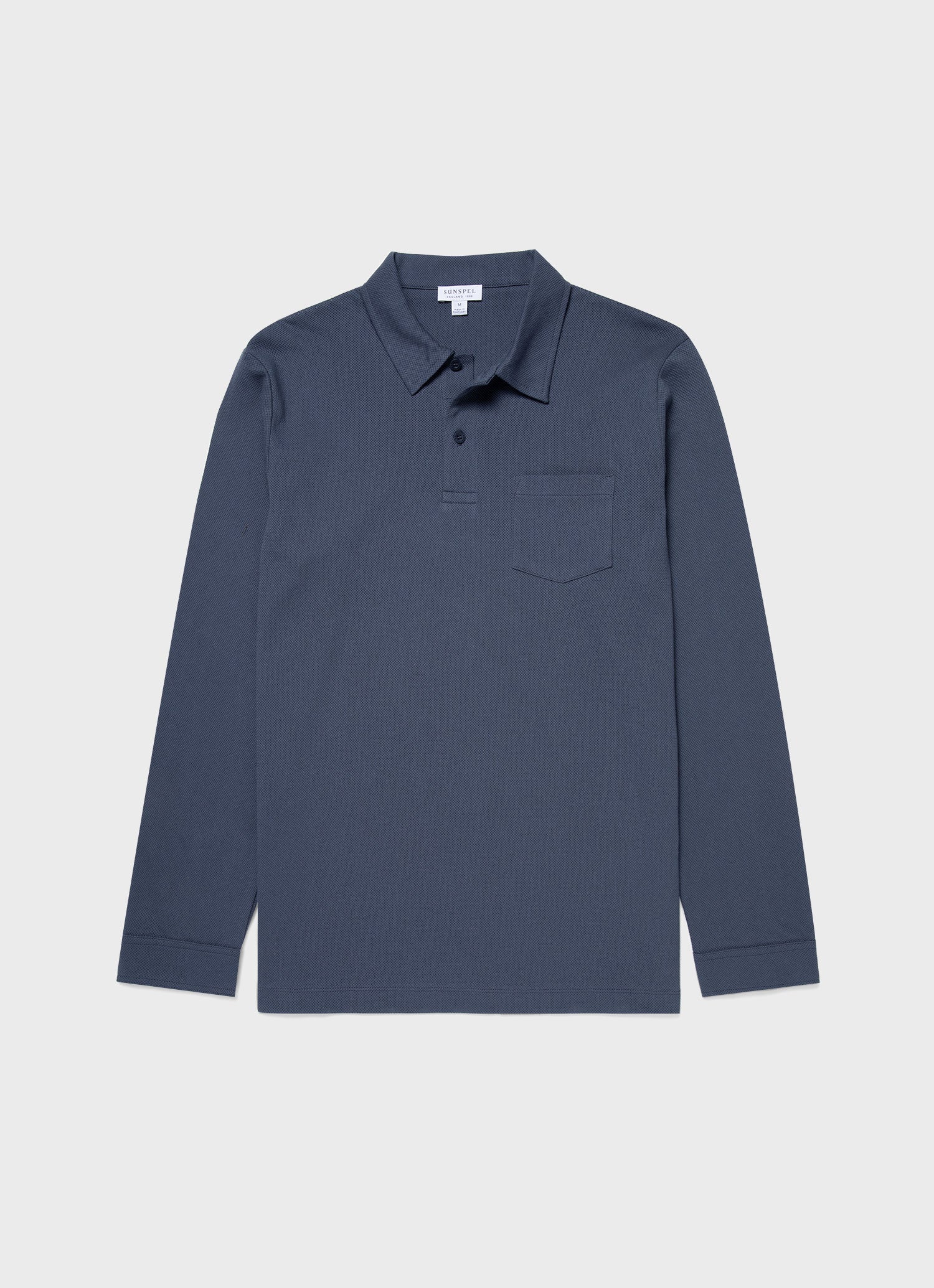 Men's Long Sleeve Riviera Polo Shirt in Slate Blue | Sunspel