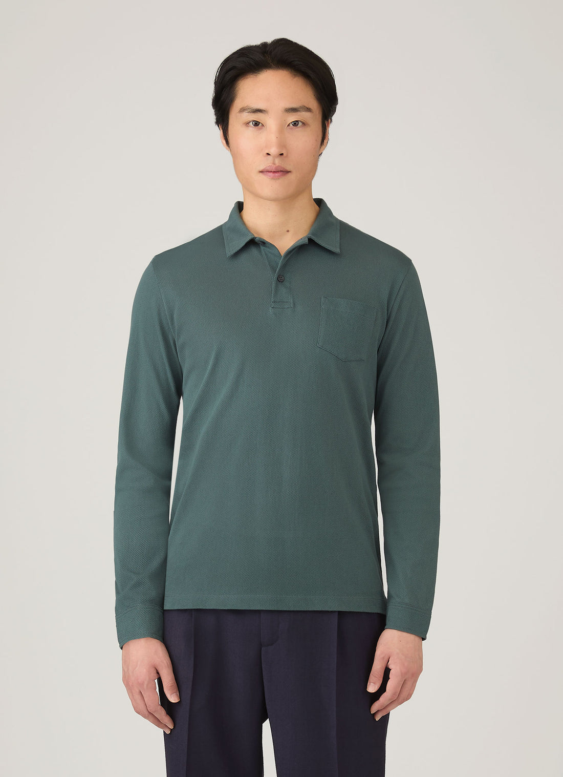 Men's Long Sleeve Riviera Polo Shirt in Dark Petrol
