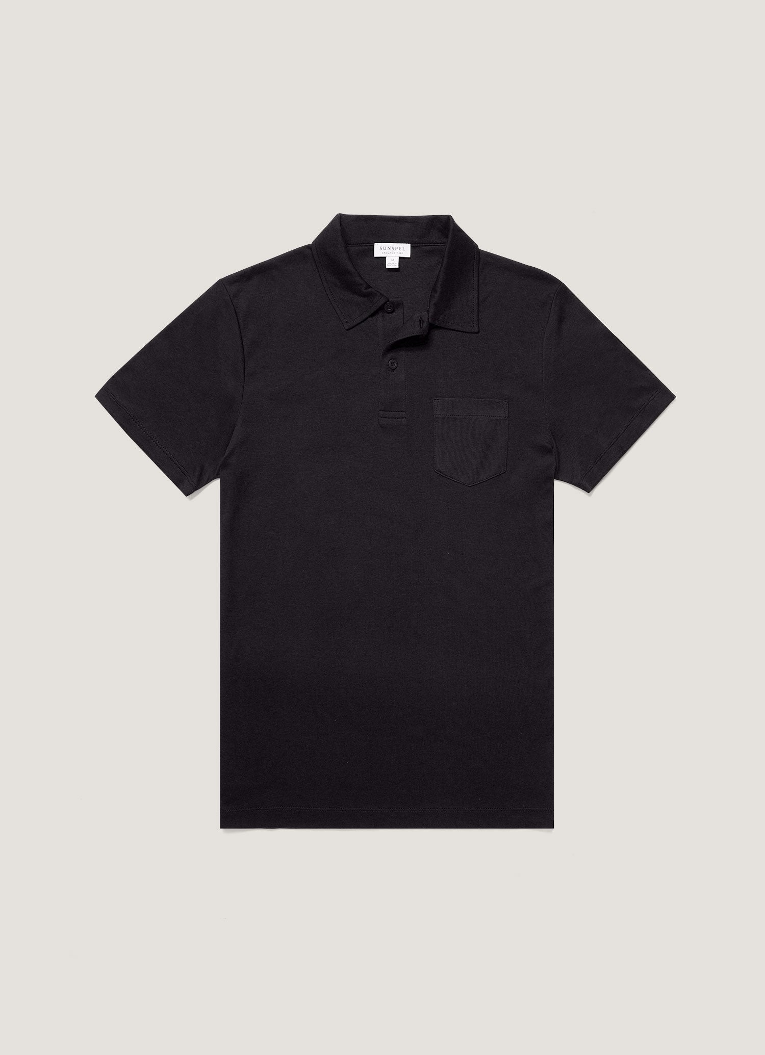 Men's Sea Island Cotton Jersey Polo Shirt in Black | Sunspel