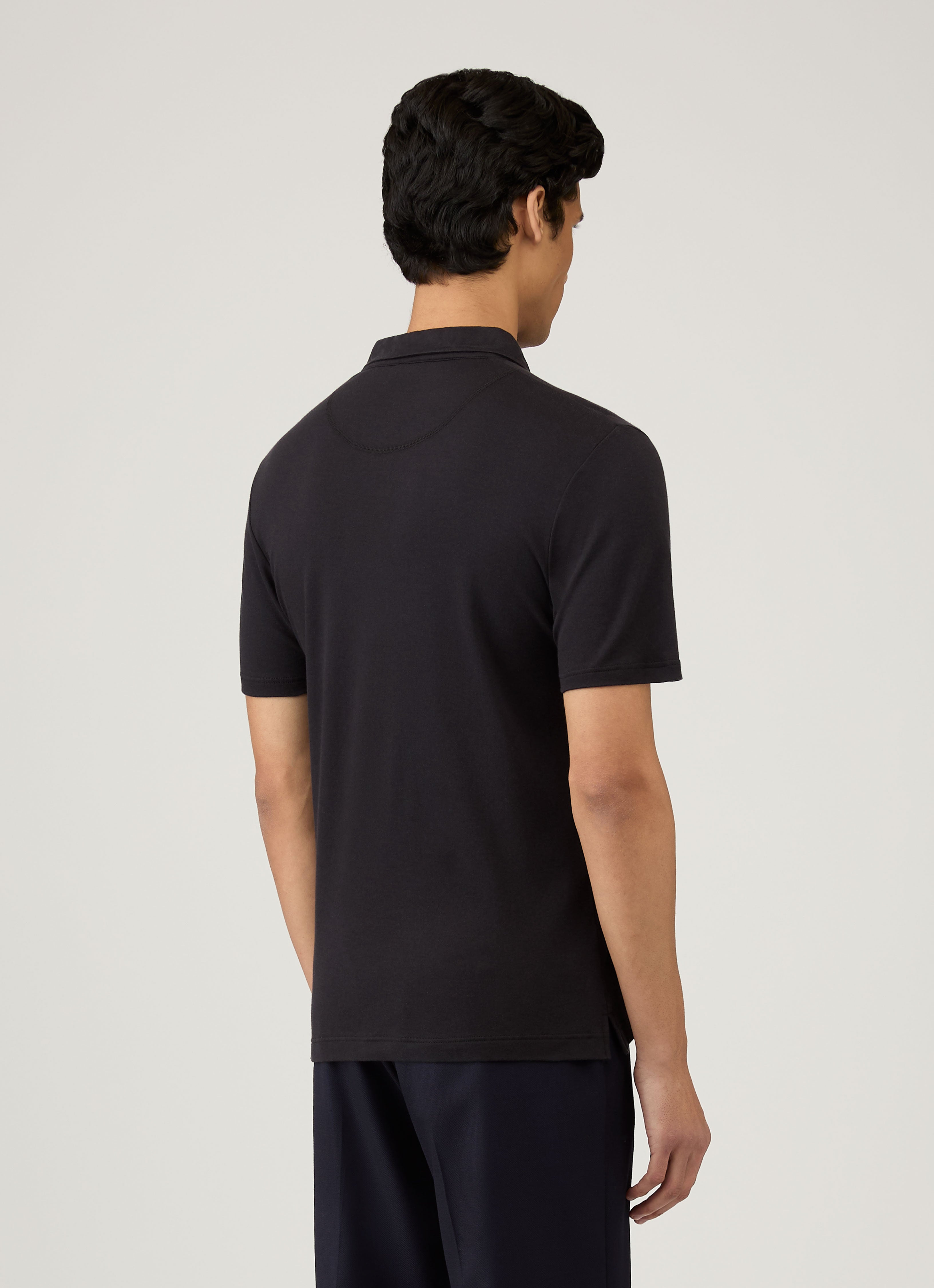 Men's Sea Island Cotton Jersey Polo Shirt in Black | Sunspel