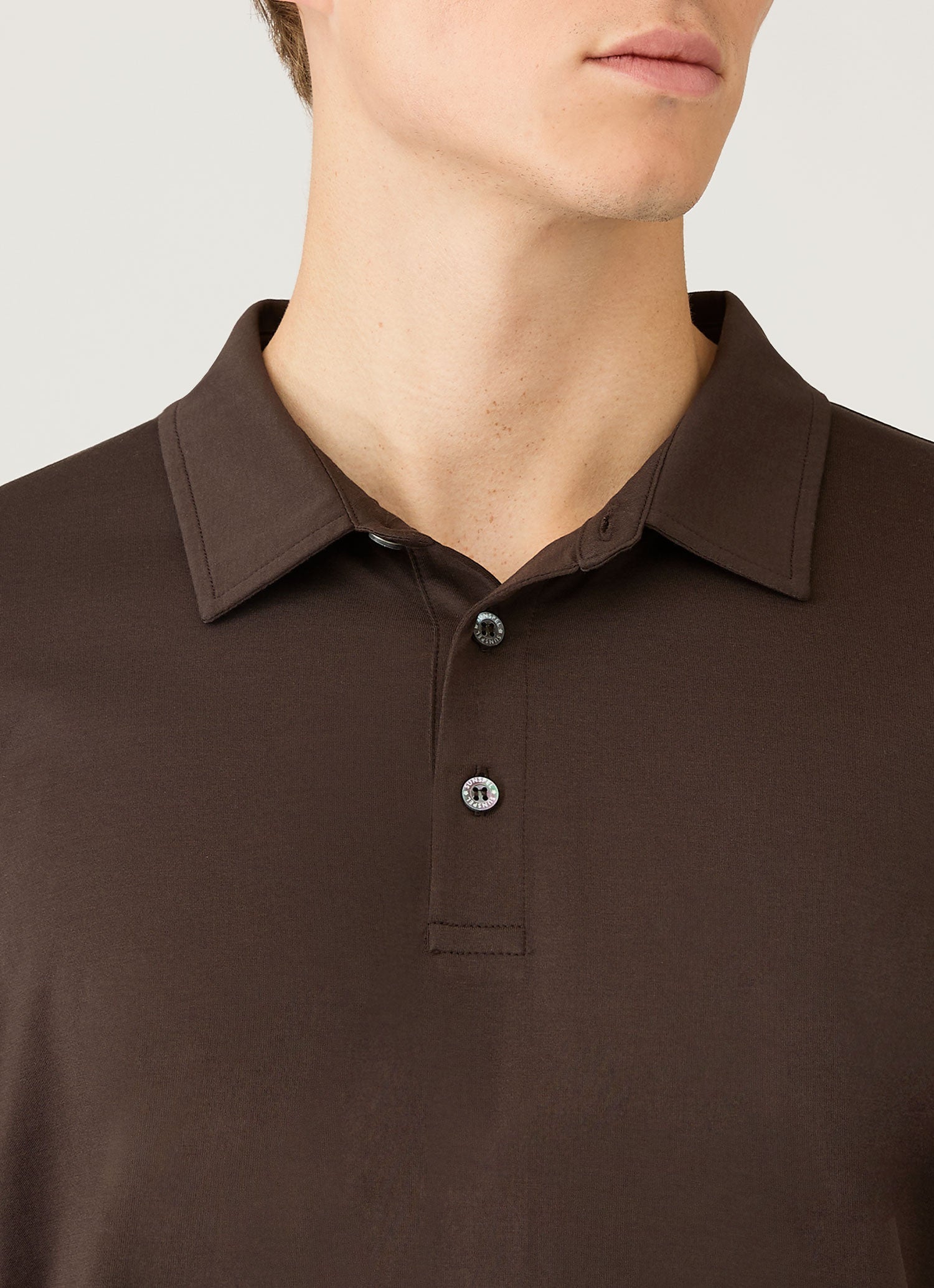 Men's Classic Jersey Polo Shirt in Dark Chocolate | Sunspel