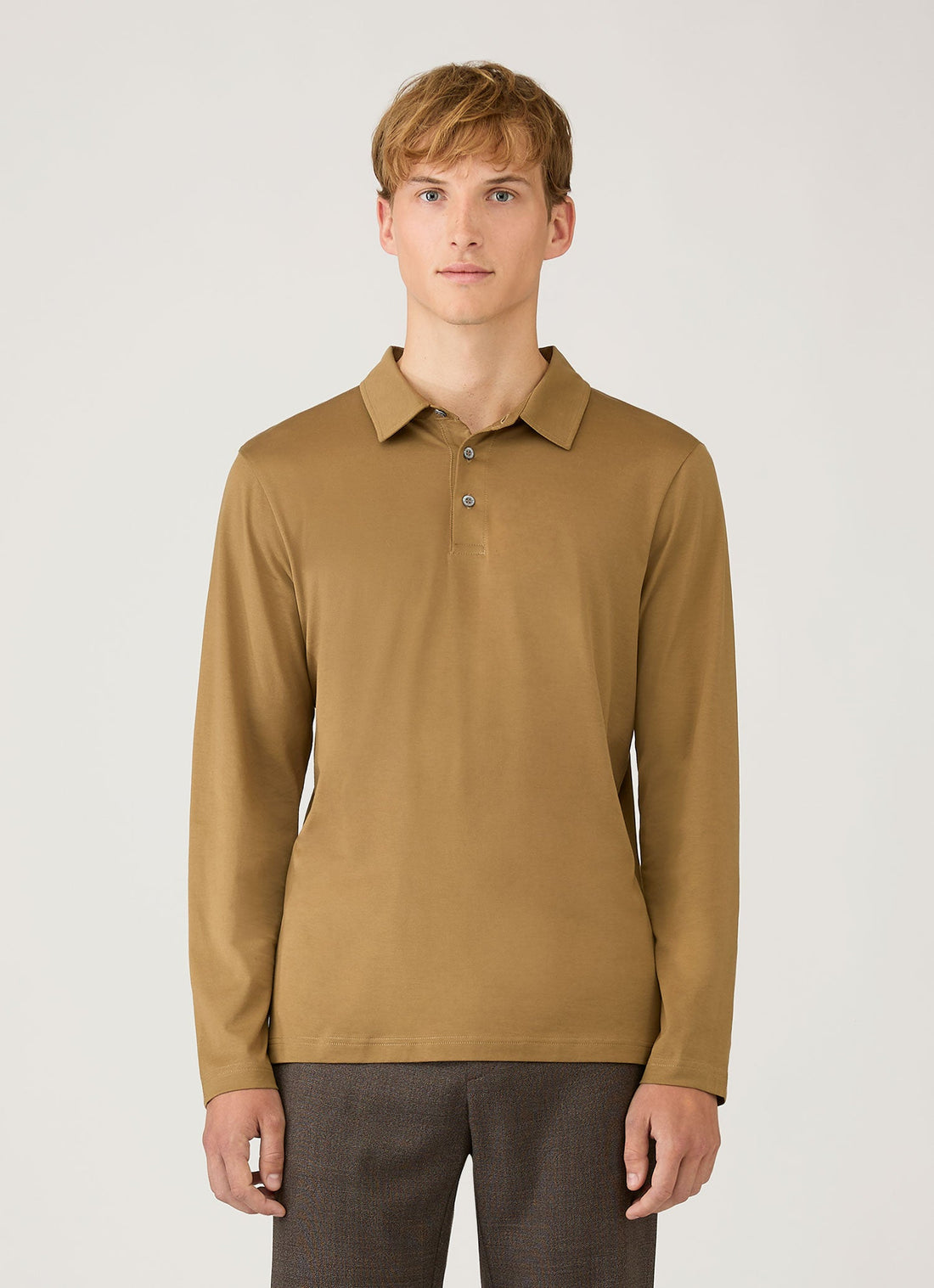 Men's Long Sleeve Classic Jersey Polo Shirt in Walnut