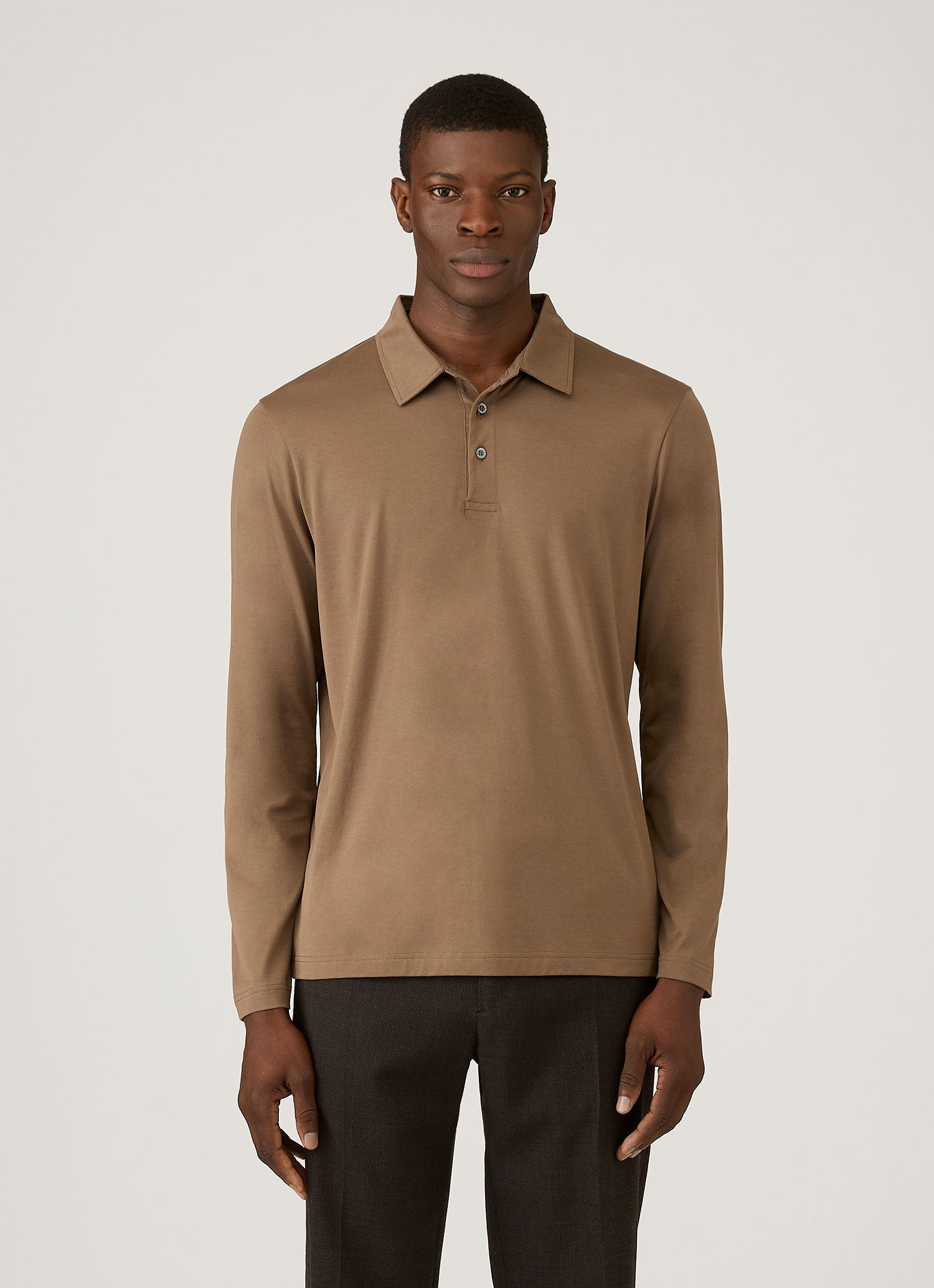 Men's Long Sleeve Classic Jersey Polo Shirt in Dark Cedar