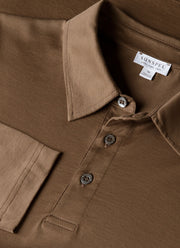 Men's Long Sleeve Classic Jersey Polo Shirt in Dark Cedar