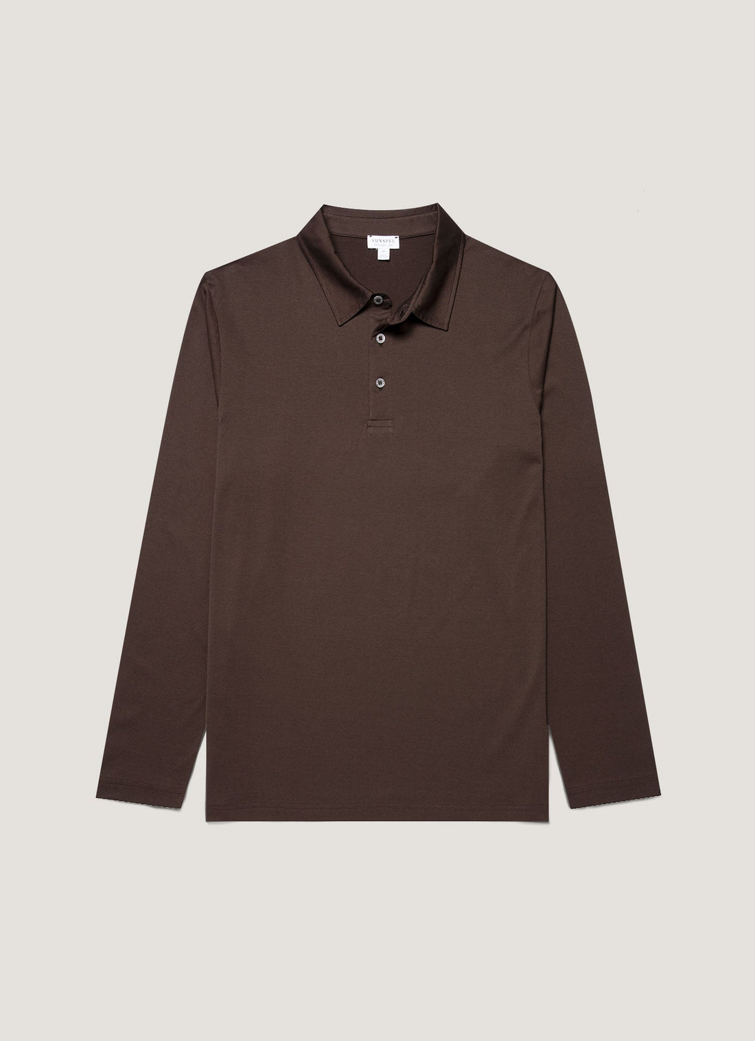 Men's Long Sleeve Classic Jersey Polo Shirt in Dark Chocolate