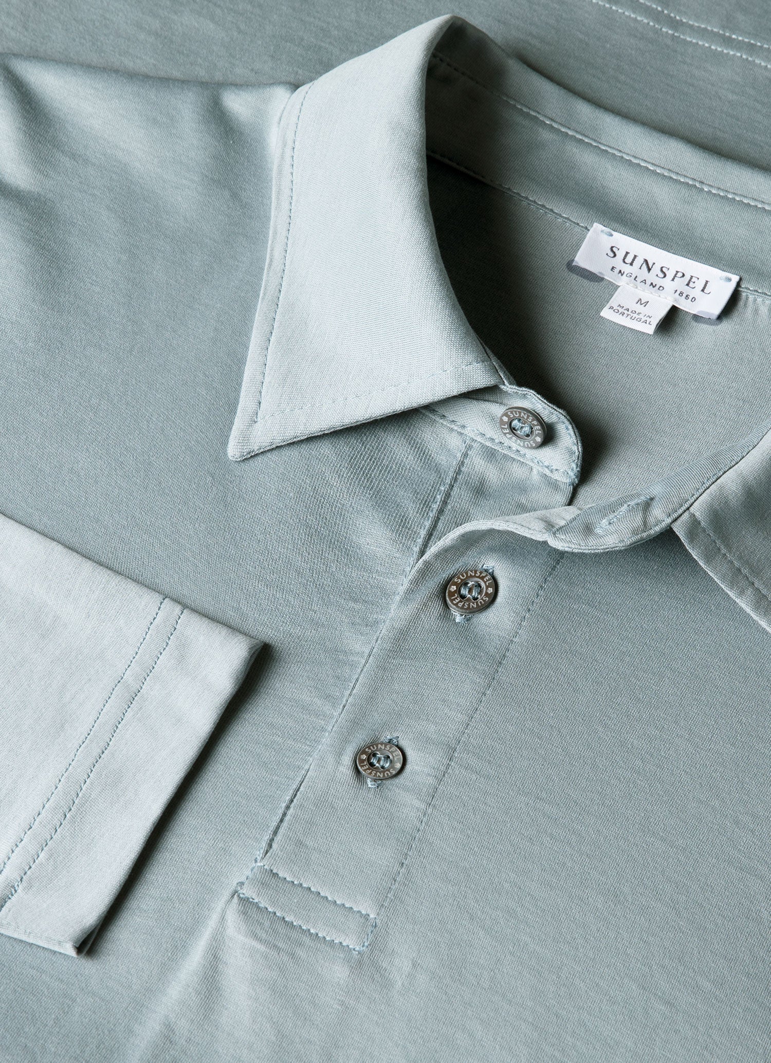 Men's Long Sleeve Classic Jersey Polo Shirt in Stone Blue