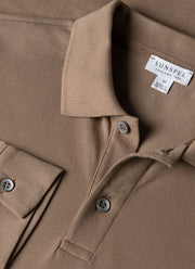 Men's Long Sleeve Piqué Polo Shirt in Taupe