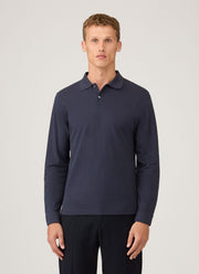 Men's Long Sleeve Piqué Polo Shirt in Navy
