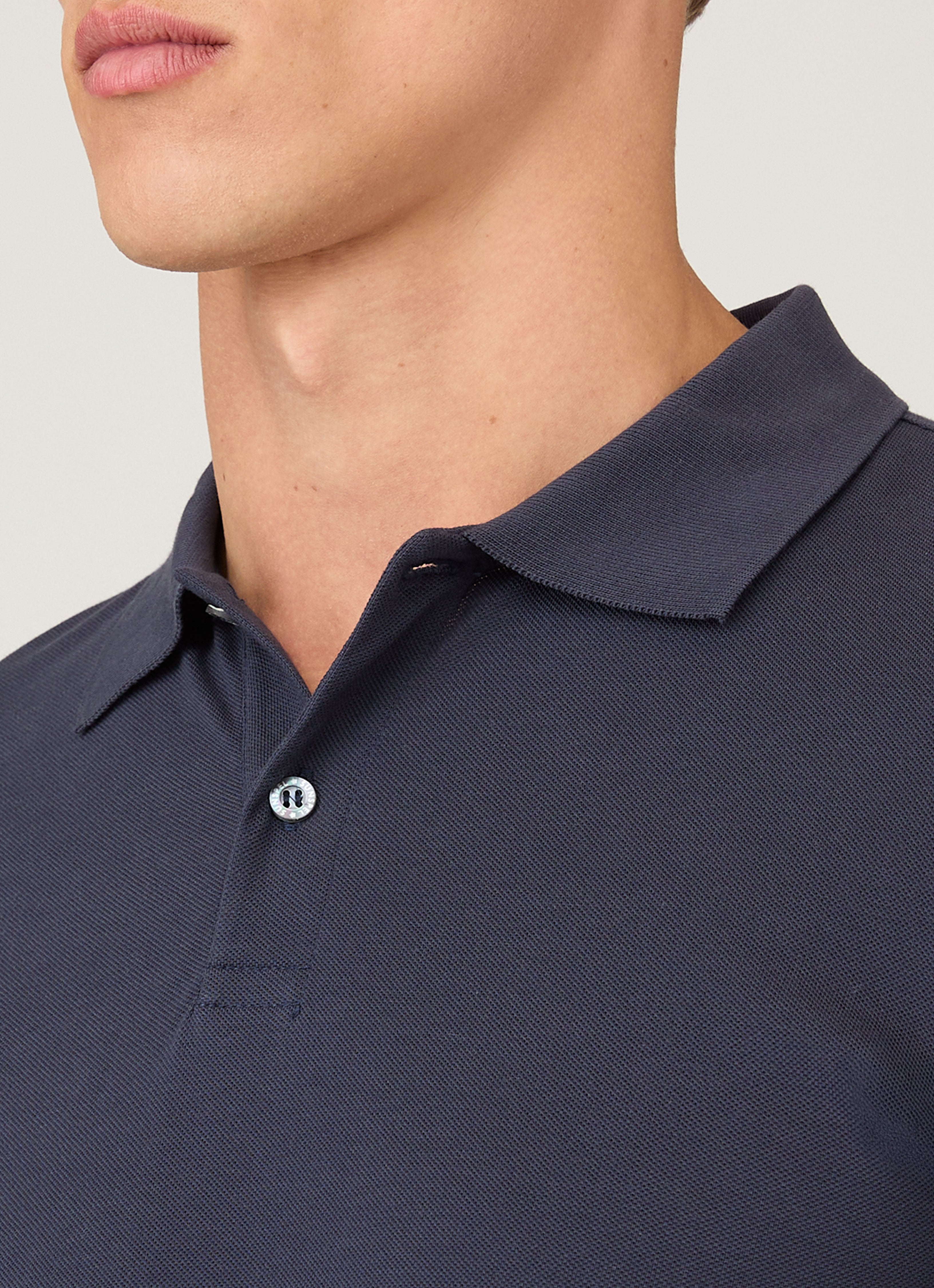 トップス philme longsleeve polo Men's Long Sleeve Piqué Polo Shirt in Navy | Sunspel